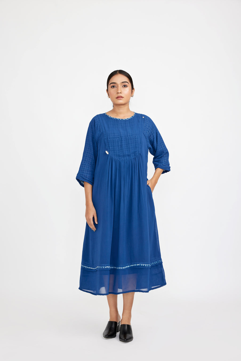 Indigo Grid Midi Dress