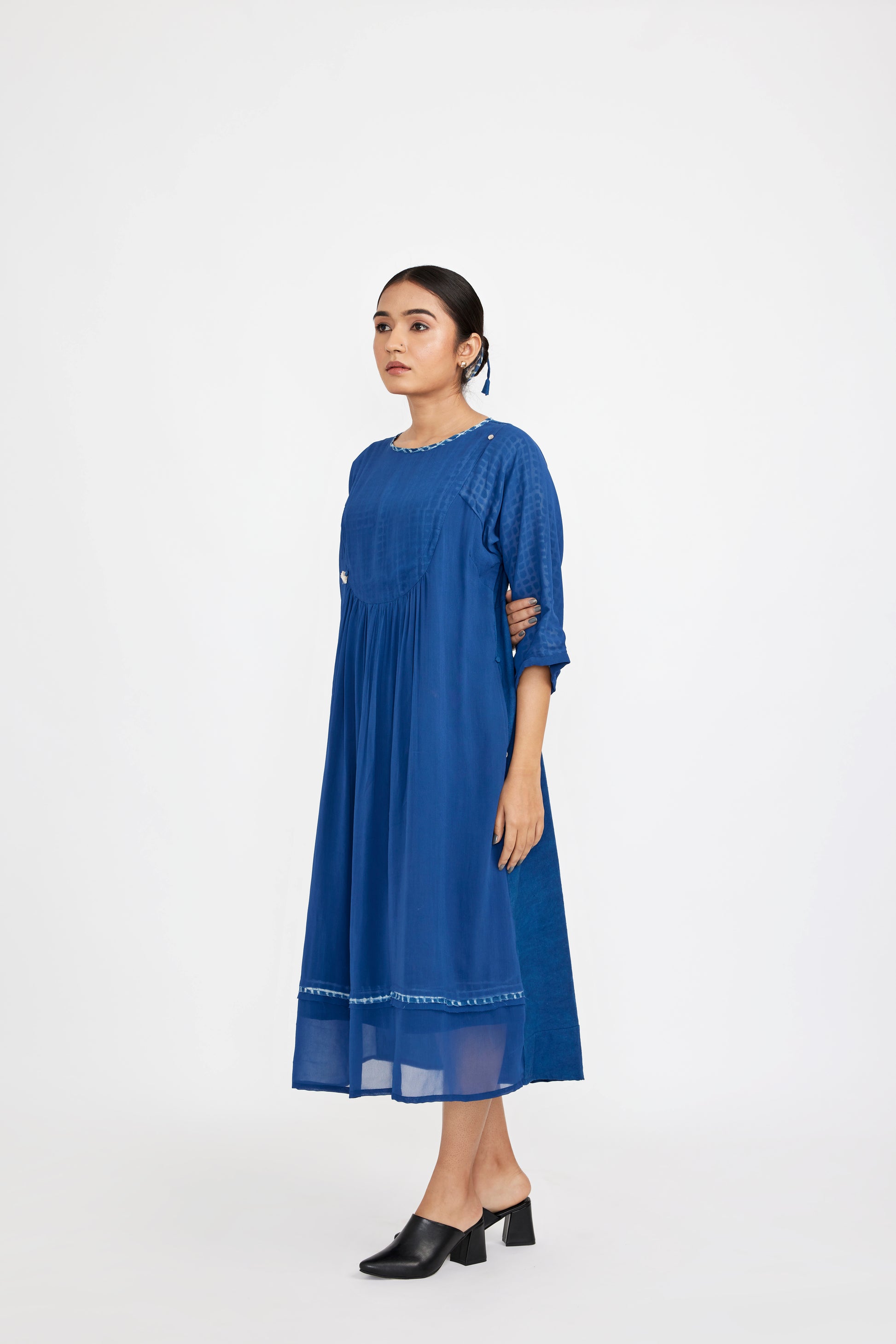 Indigo Grid Midi Dress