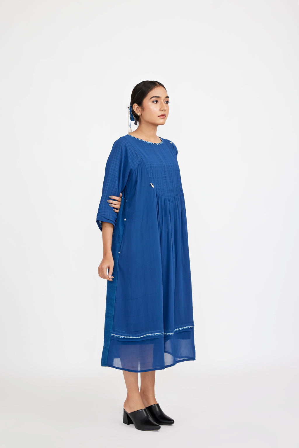 Indigo Grid Midi Dress