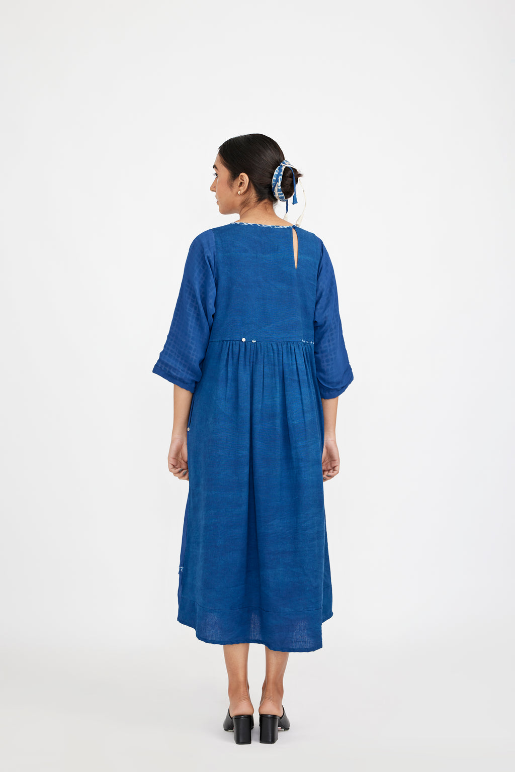 Indigo Grid Midi Dress
