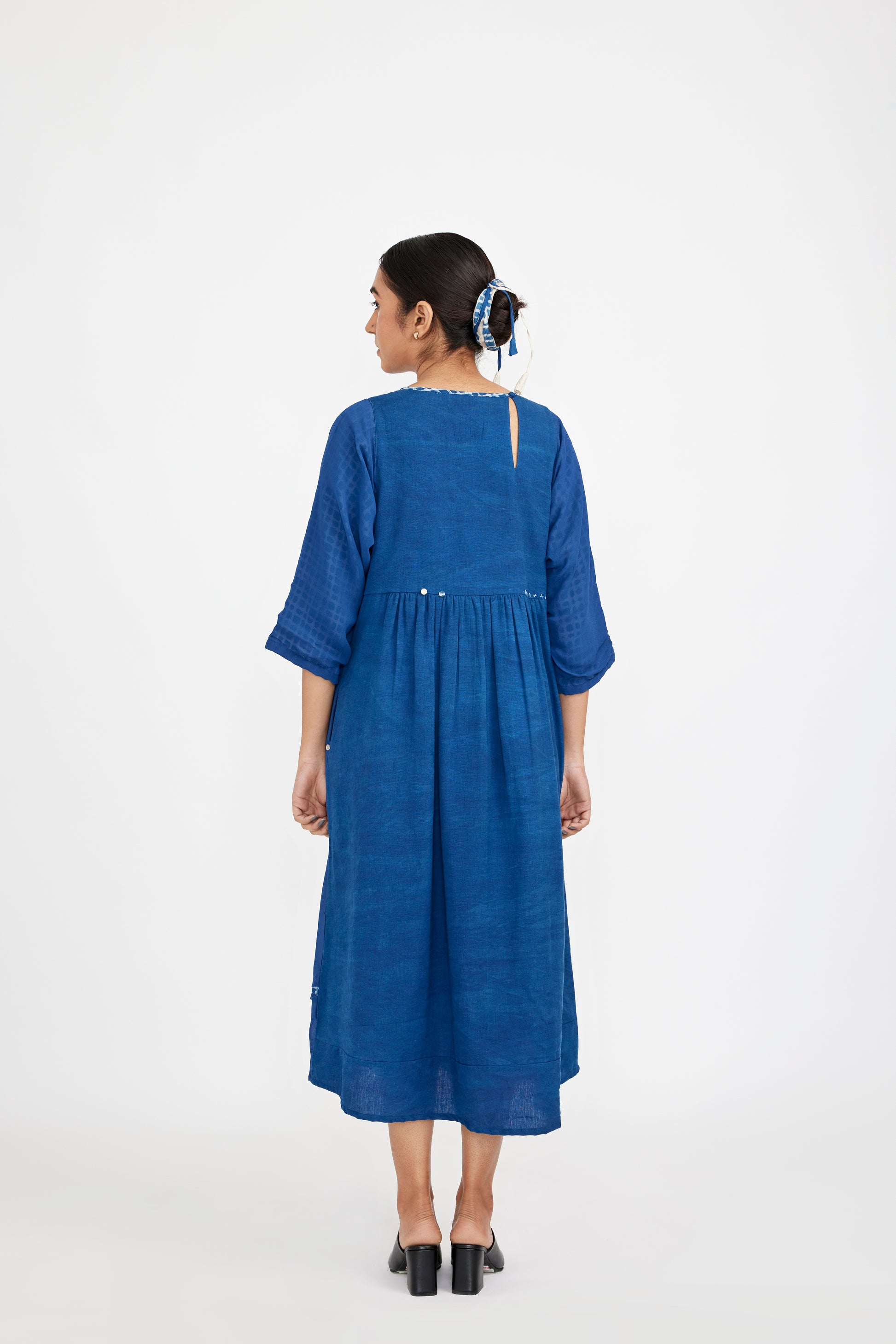 Indigo Grid Midi Dress