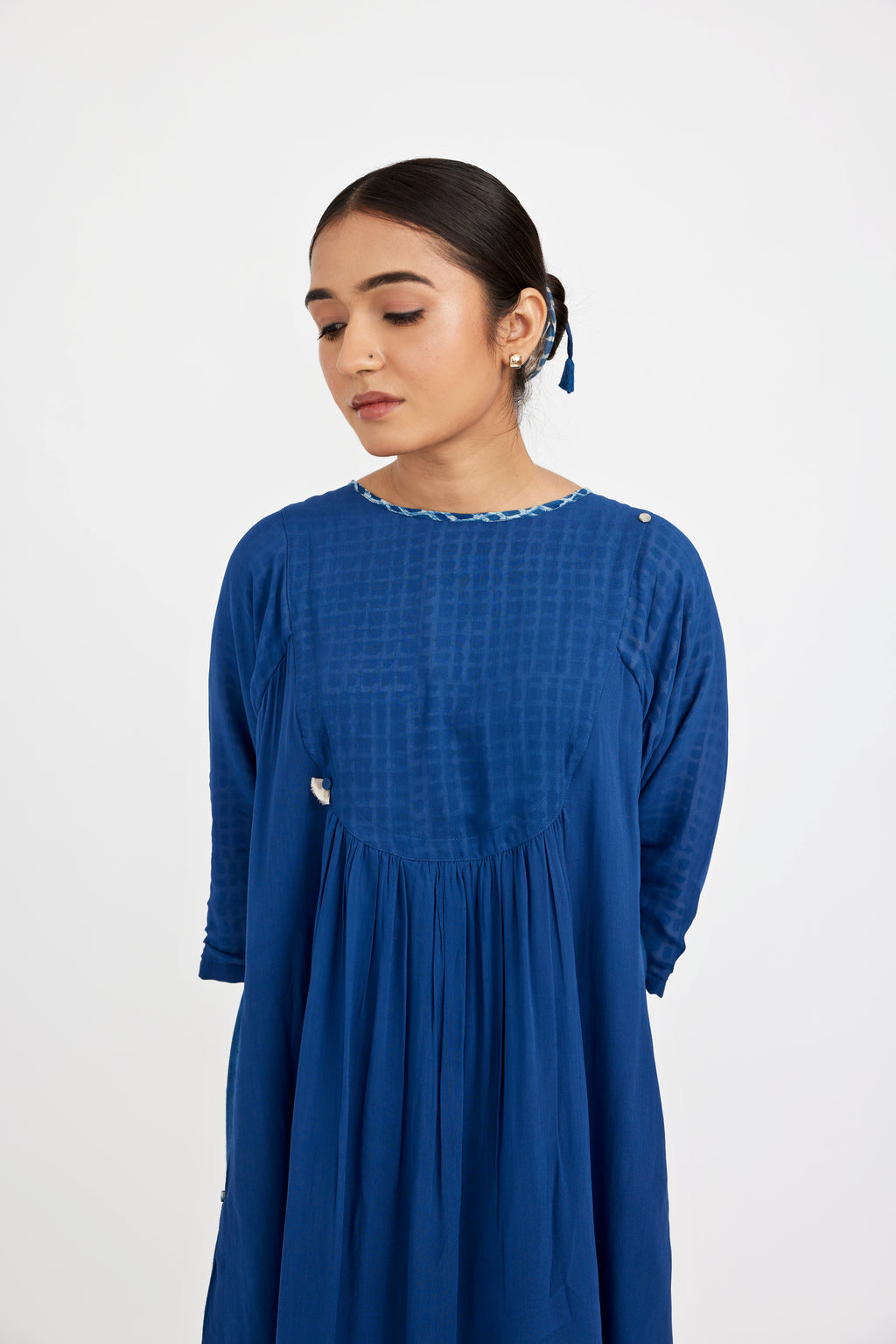 Indigo Grid Midi Dress