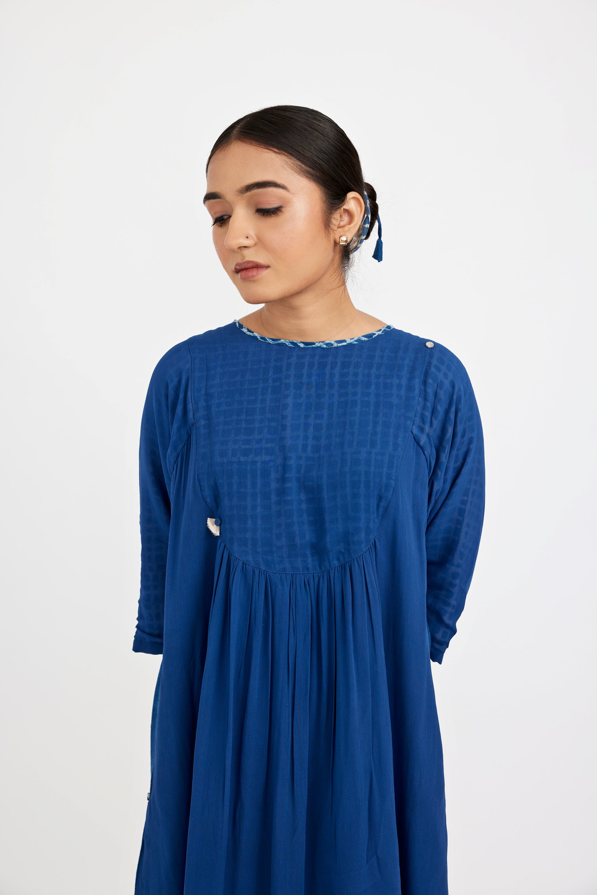 Indigo Grid Midi Dress