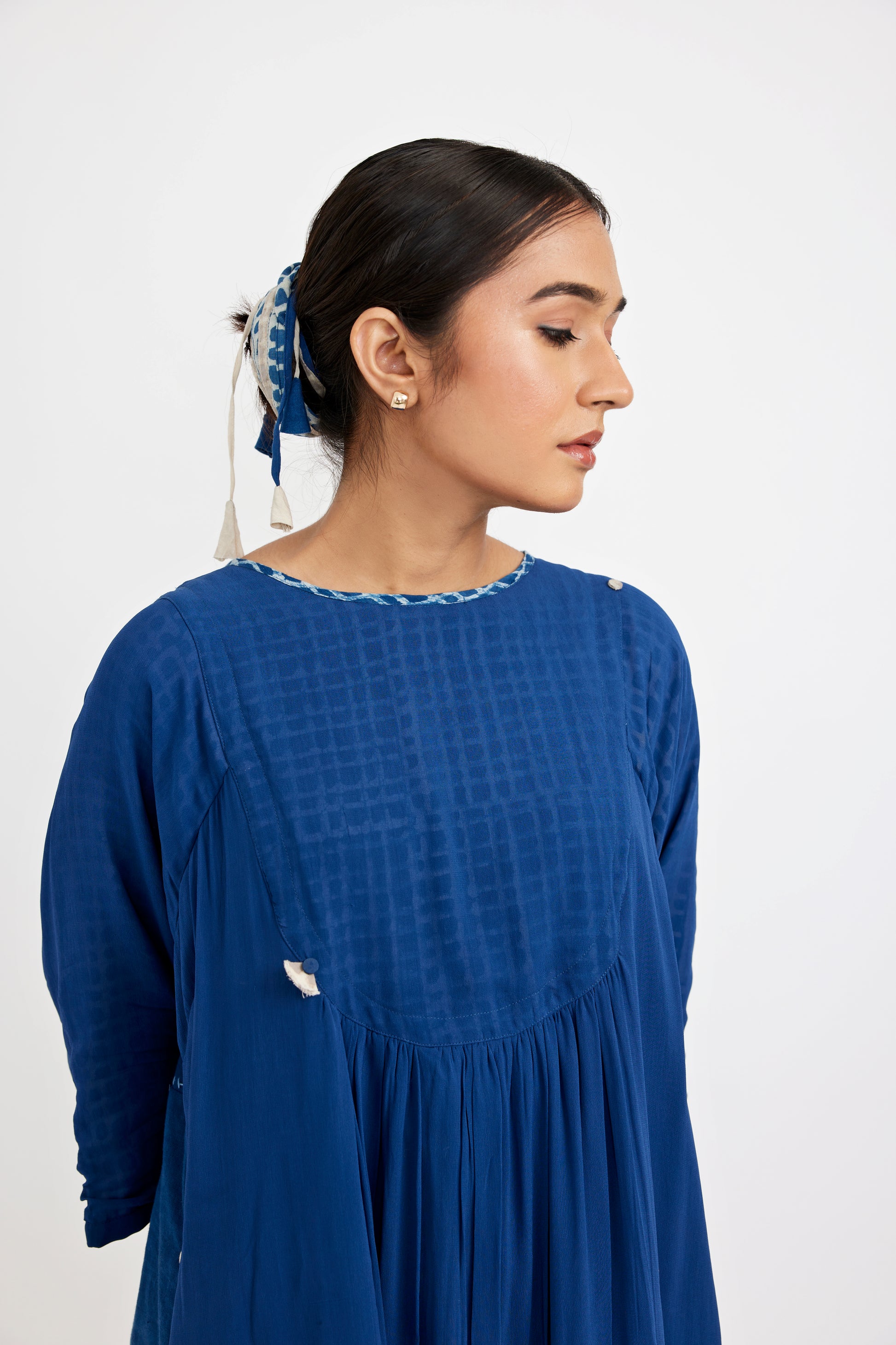 Indigo Grid Midi Dress
