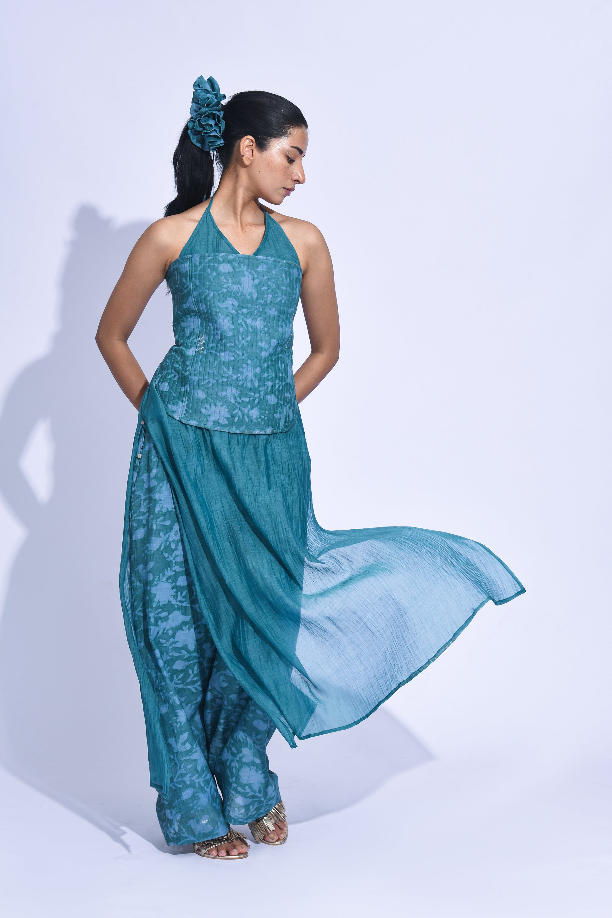 Blue hana halter corset  set