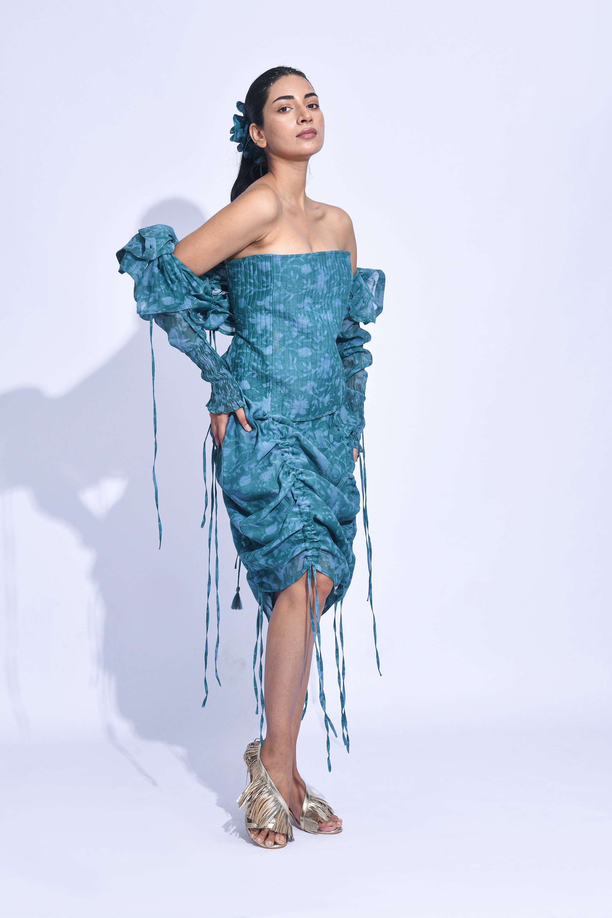 Blue mori Ruched Corset Set