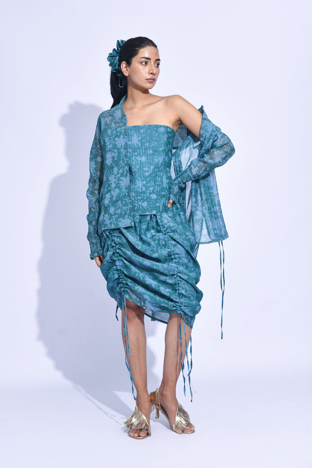 Blue mori Ruched Corset Set