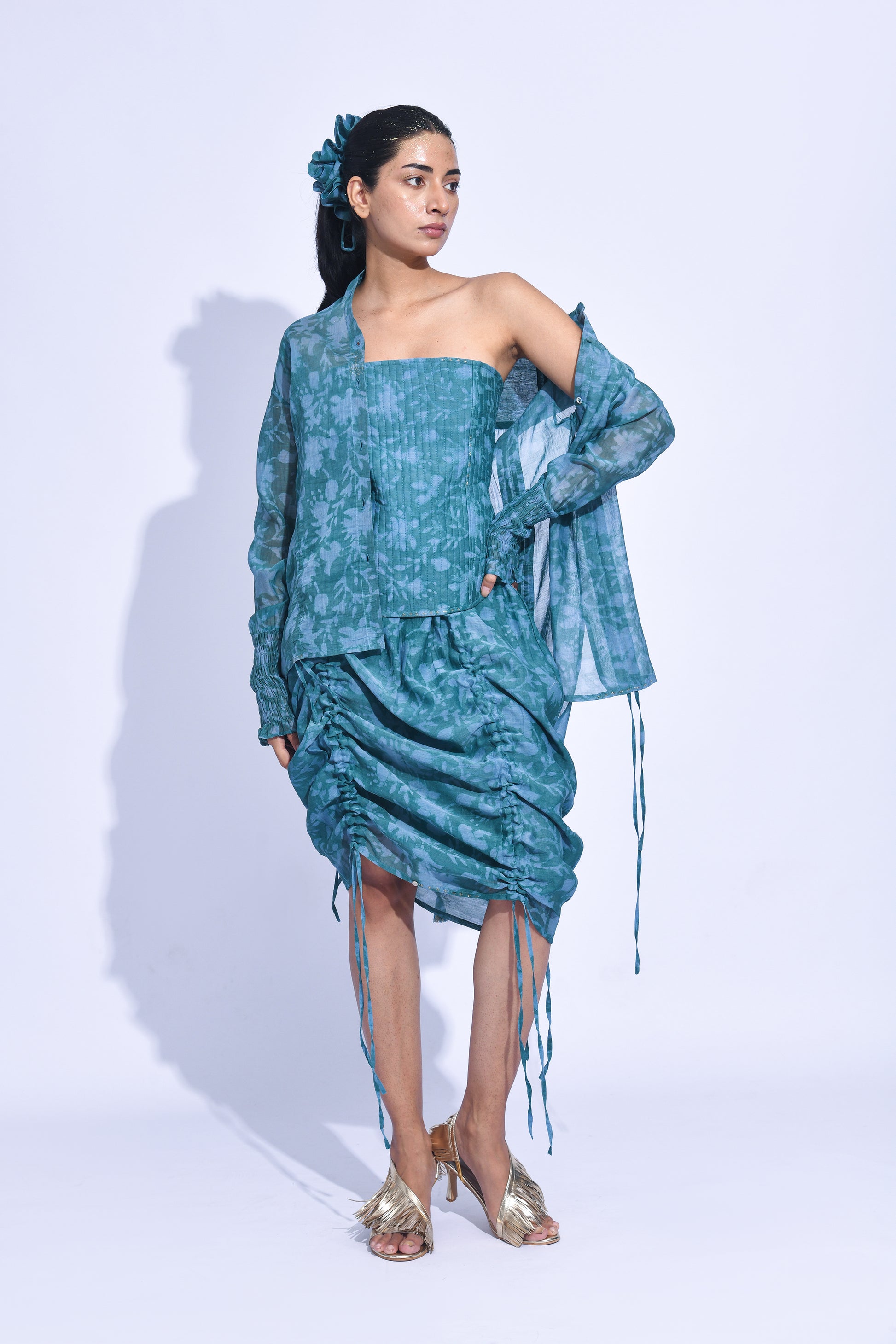 Blue mori Ruched Corset Set