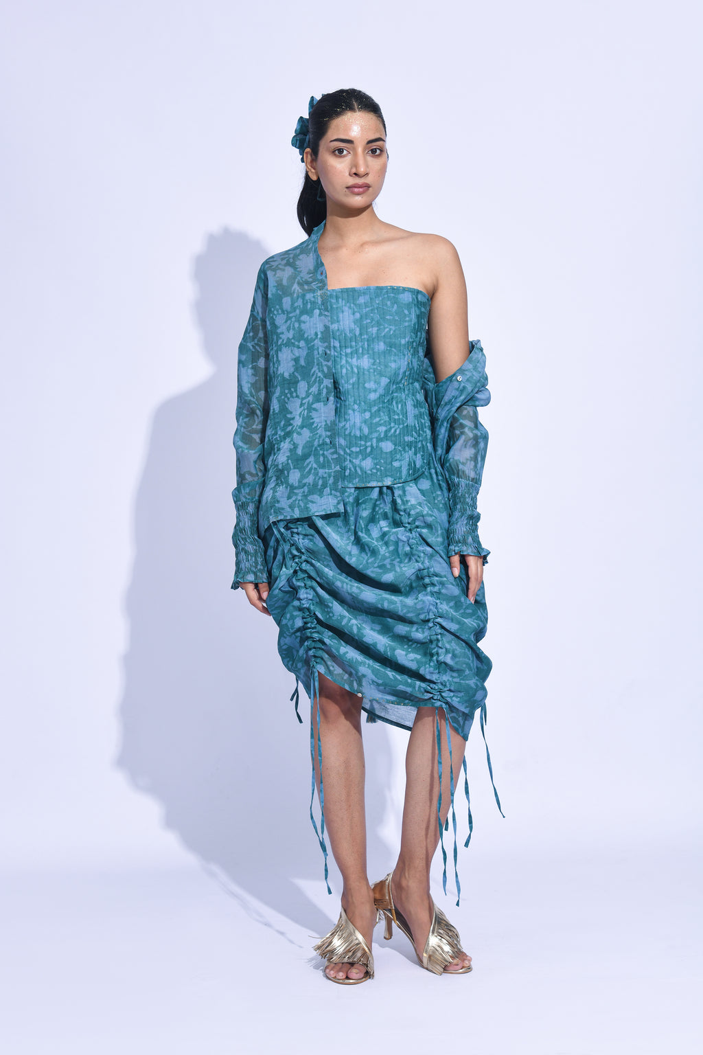 Blue mori Ruched Corset Set