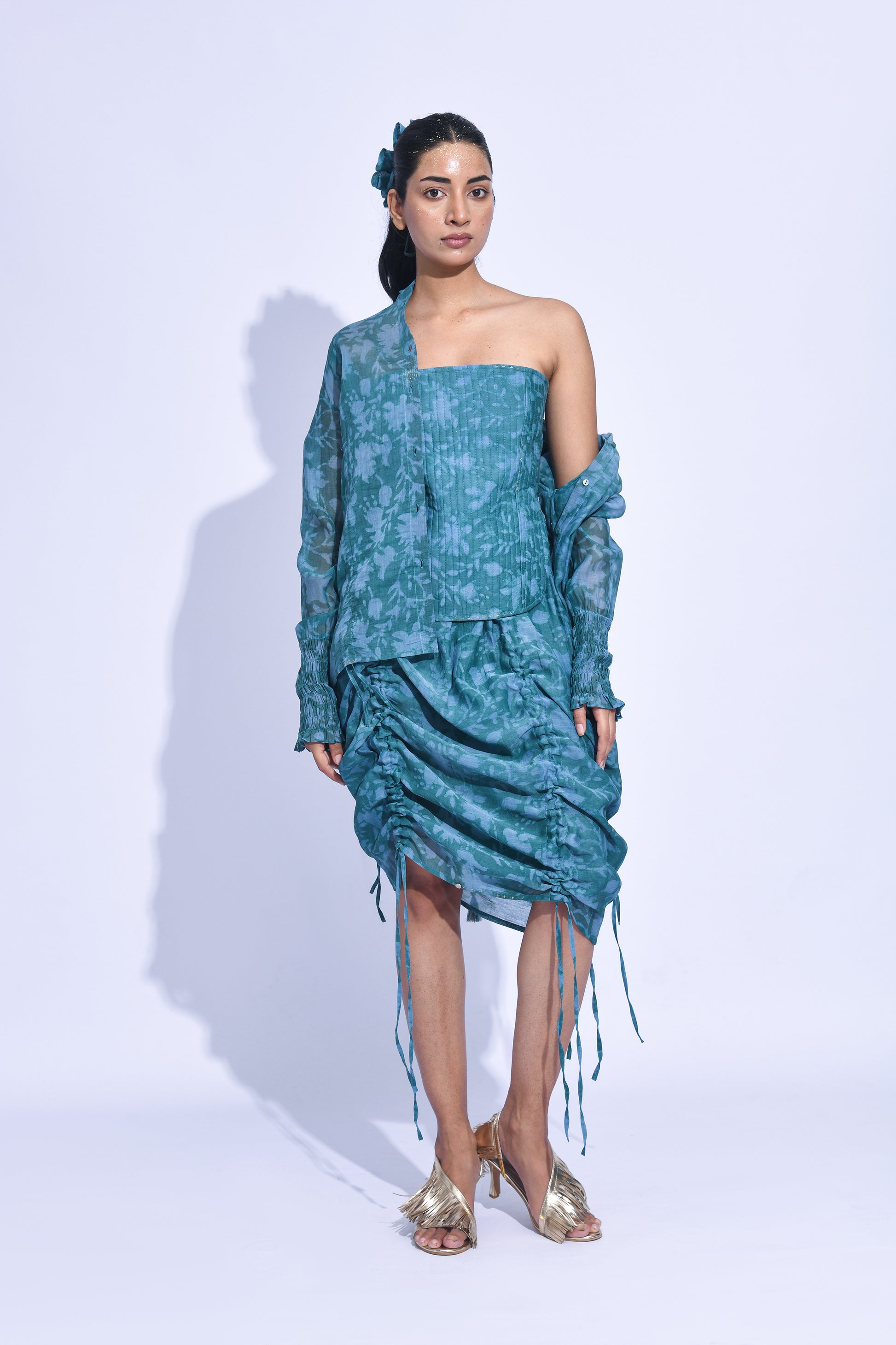 Blue mori Ruched Corset Set