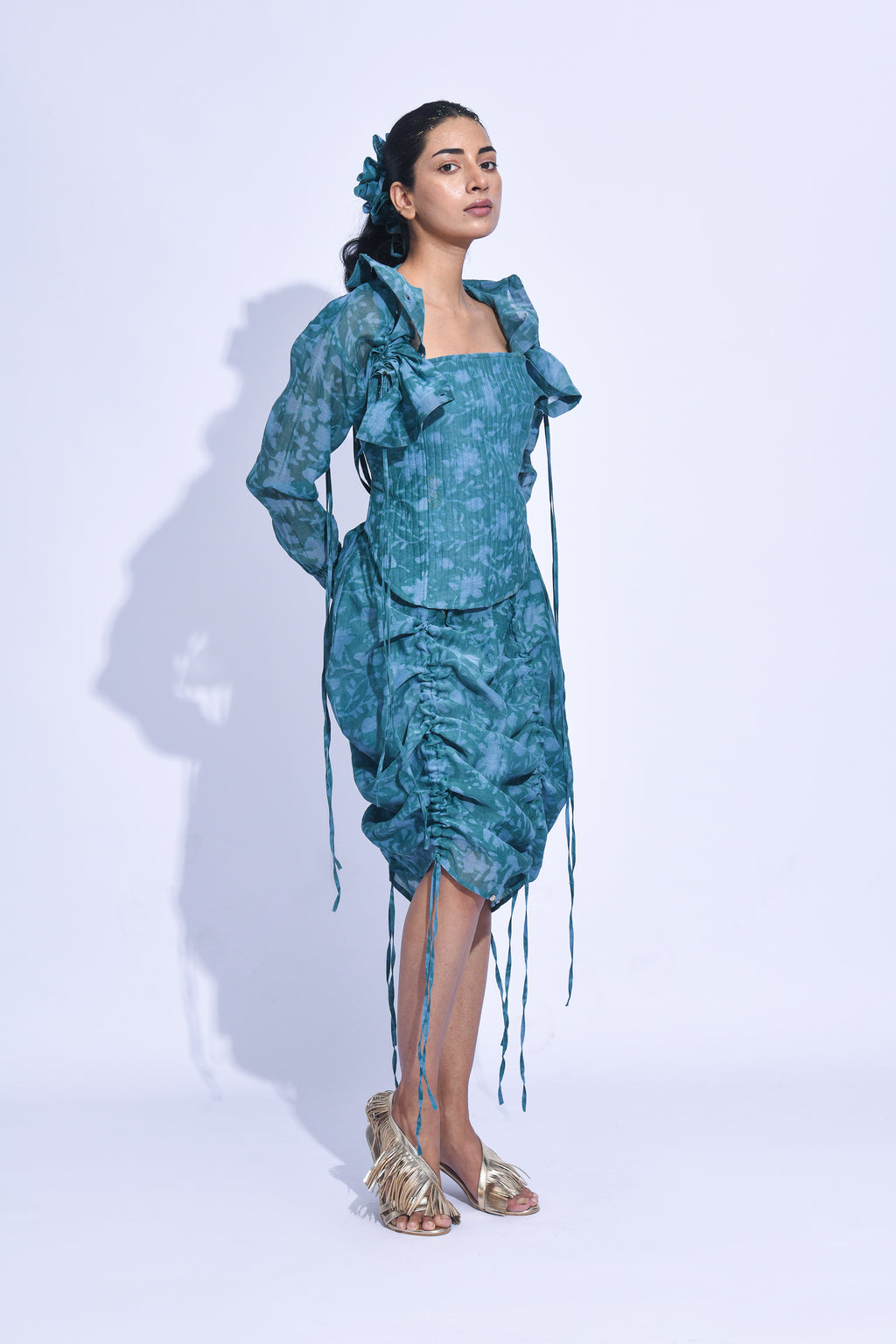 Blue mori Ruched Corset Set