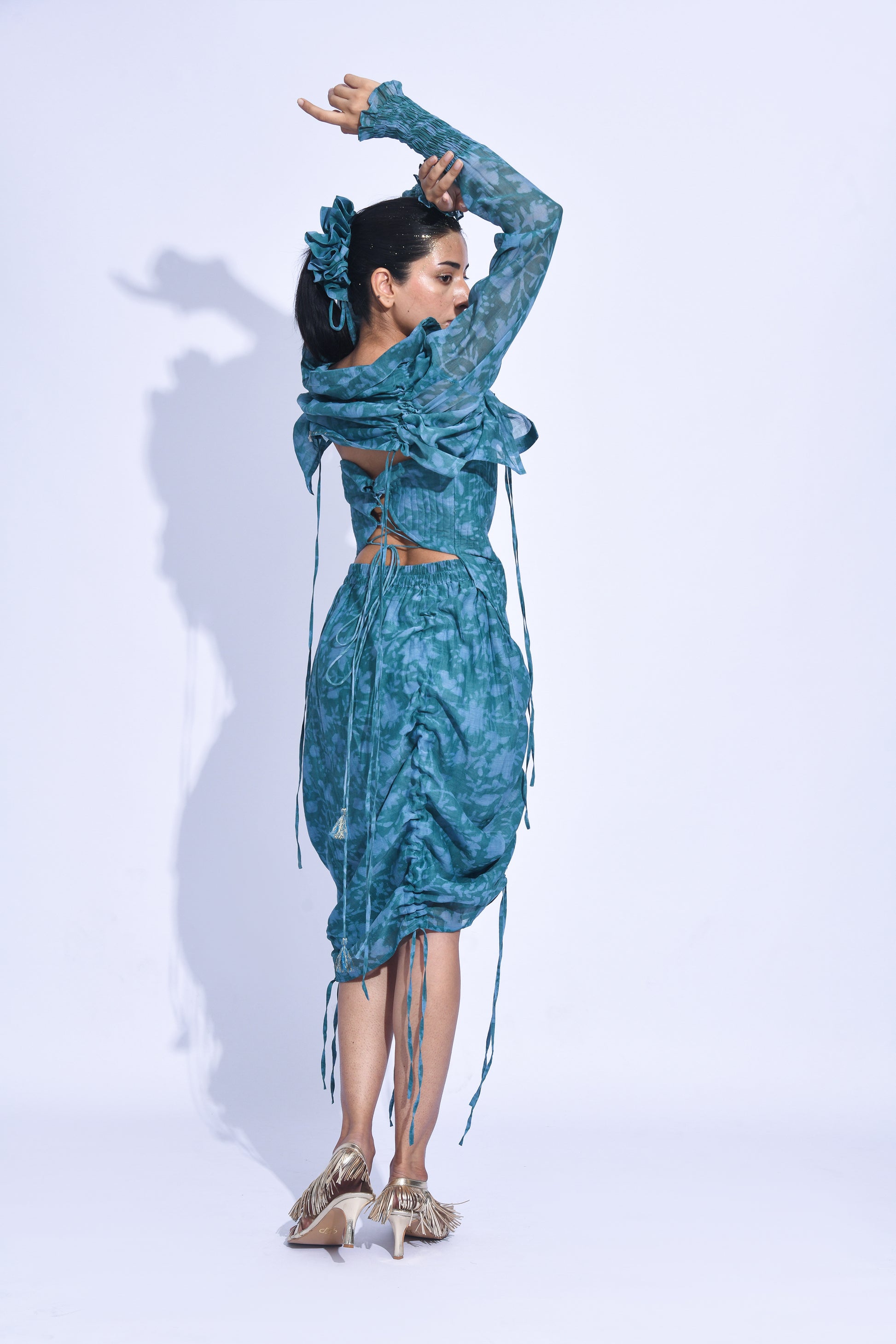 Blue mori Ruched Corset Set