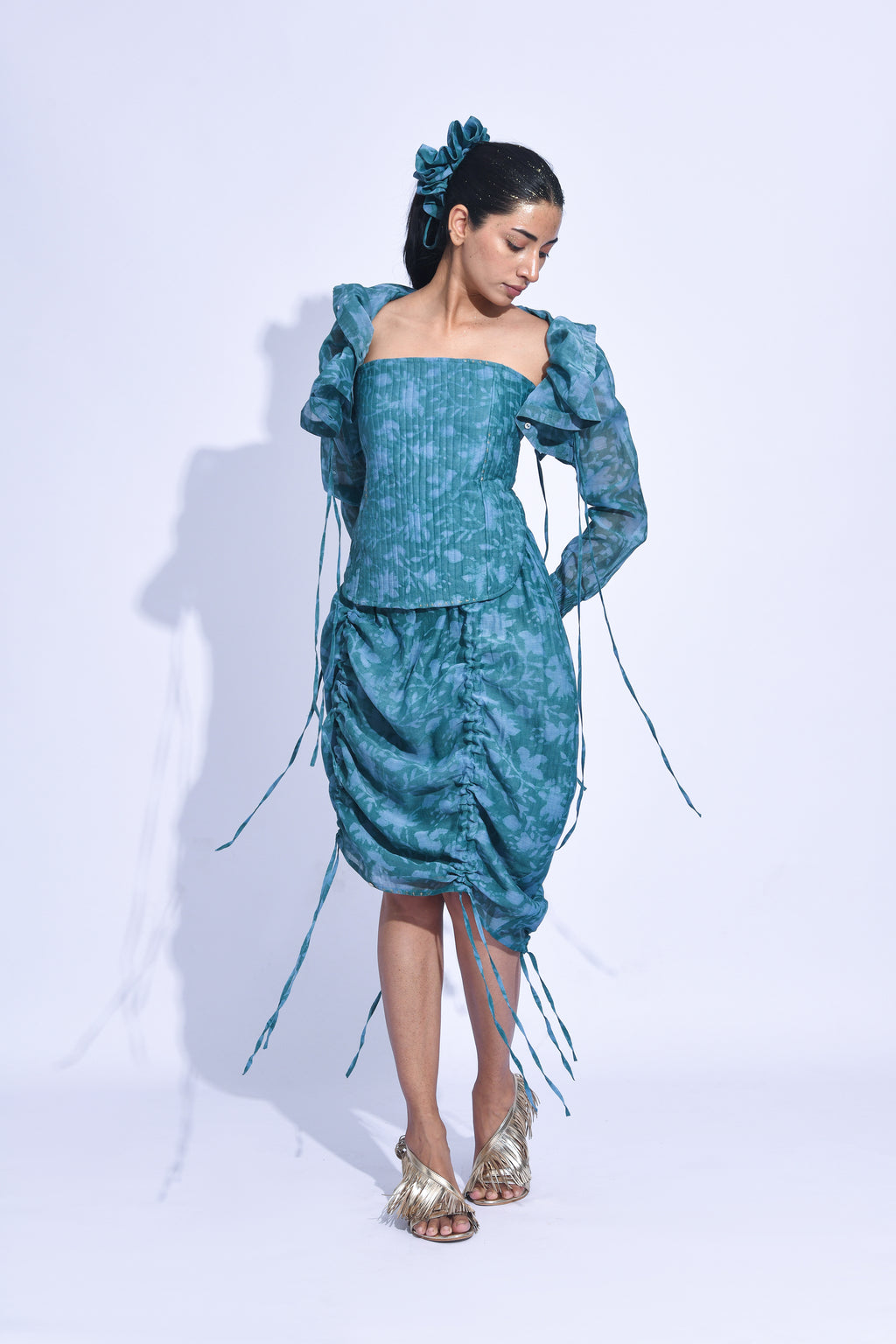 Blue mori Ruched Corset Set