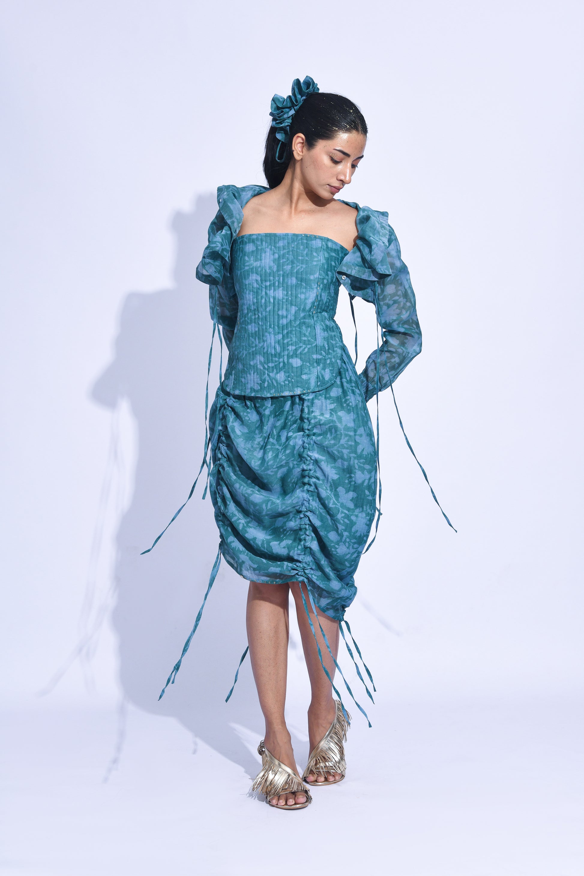 Blue mori Ruched Corset Set