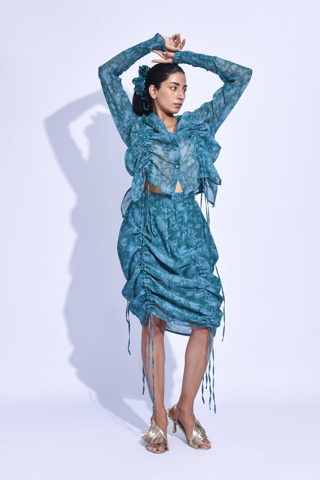 Teal Ruched Skirt Set