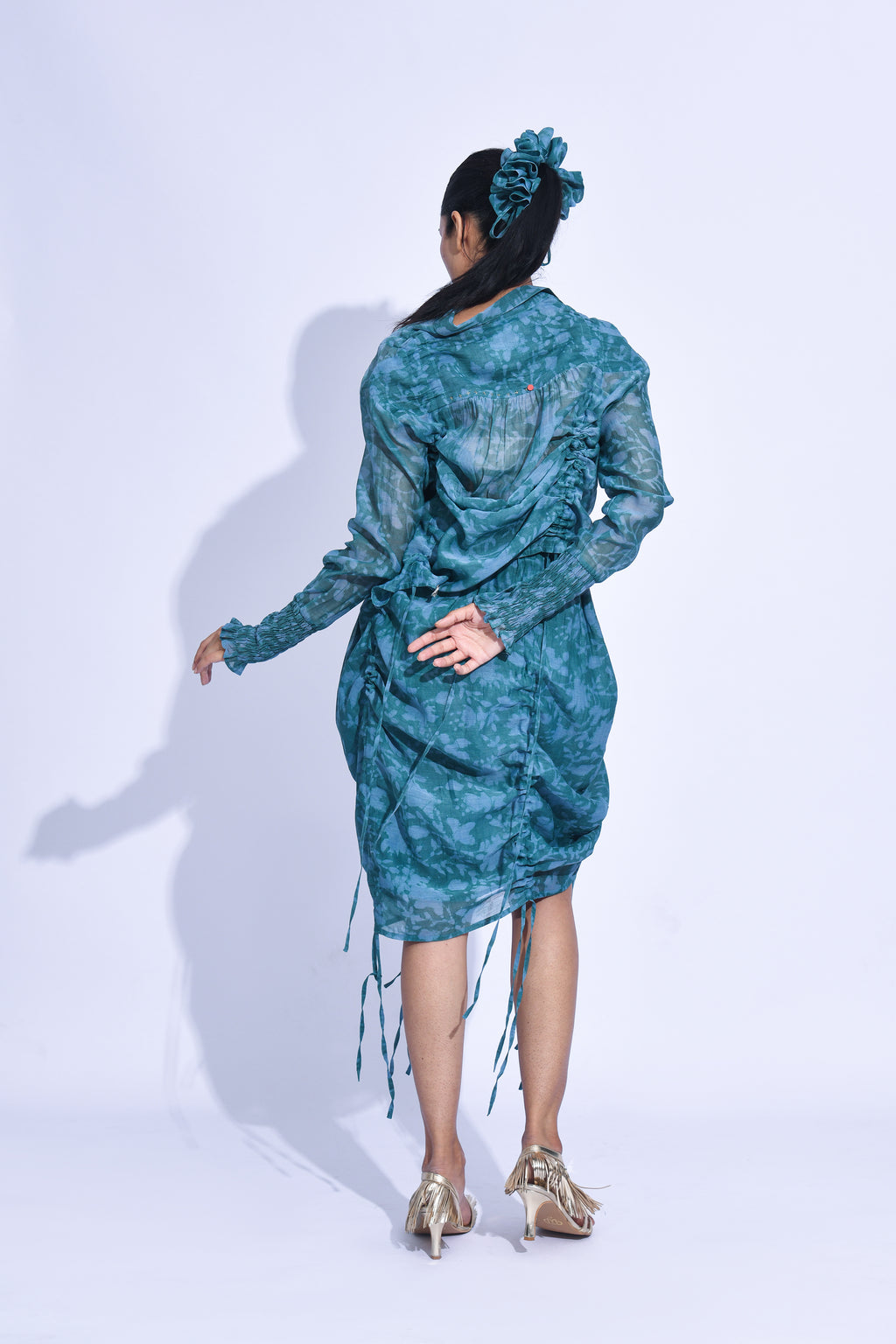 Teal Ruched Skirt Set