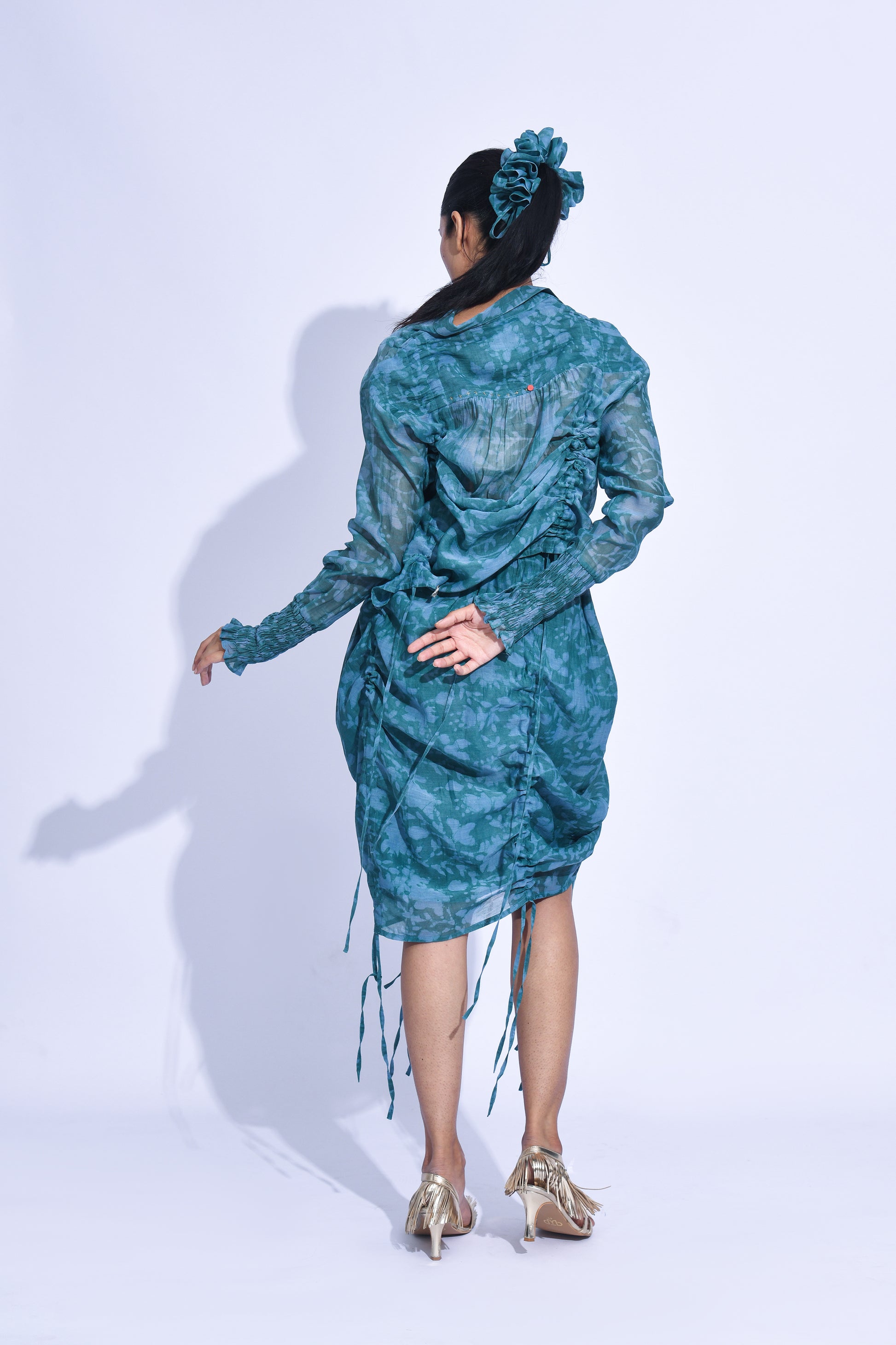 Teal Ruched Skirt Set
