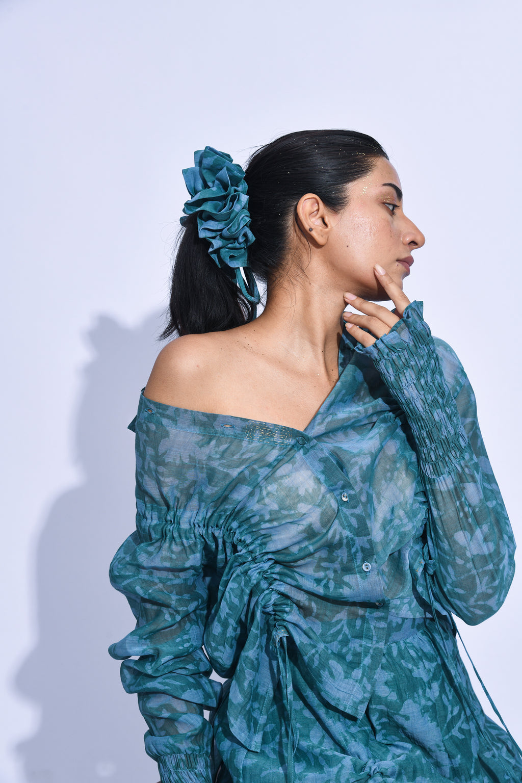 Teal Ruched Skirt Set