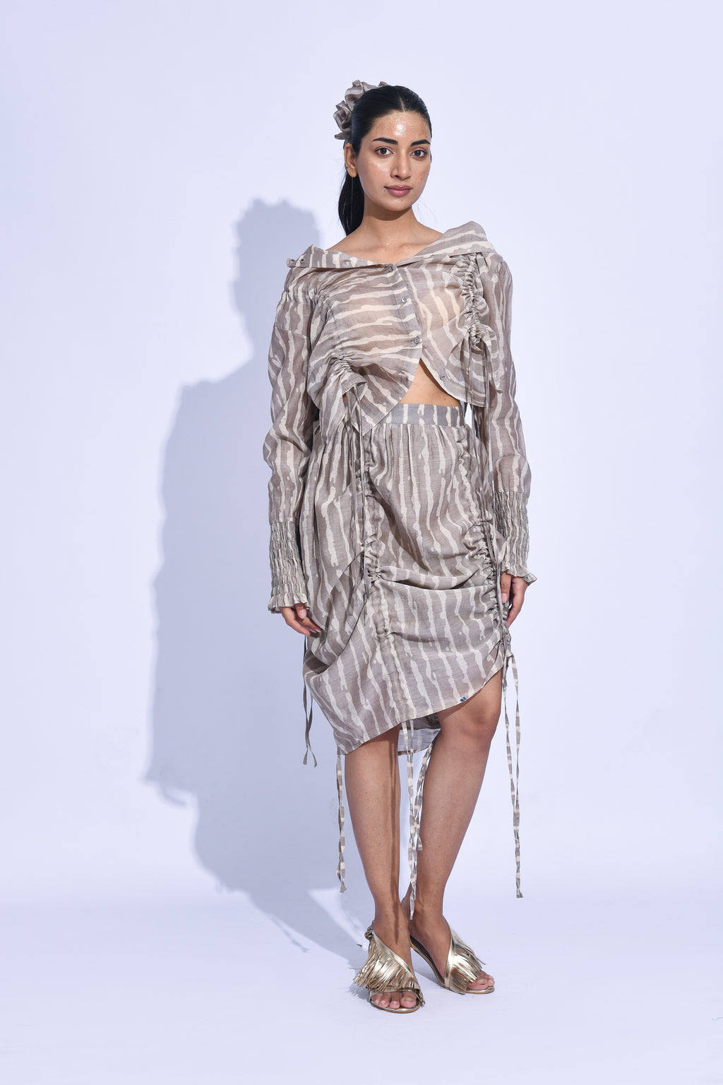 Grey Ruched Skirt Set