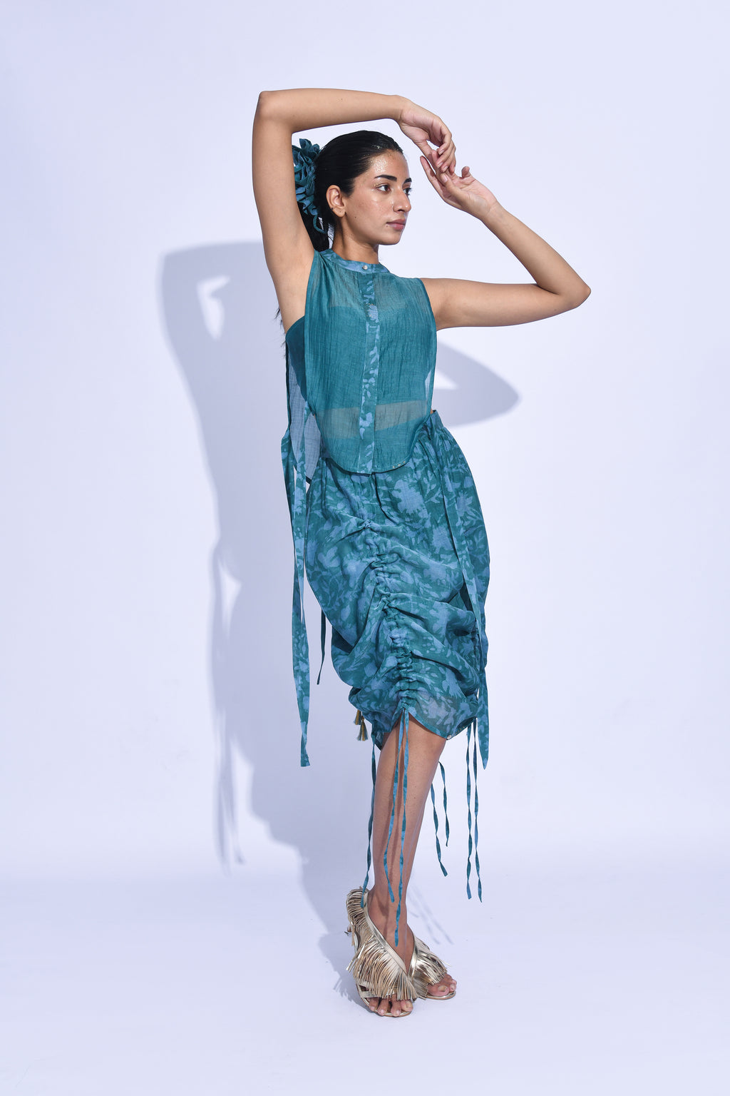 Teal Yoke Skirt Set