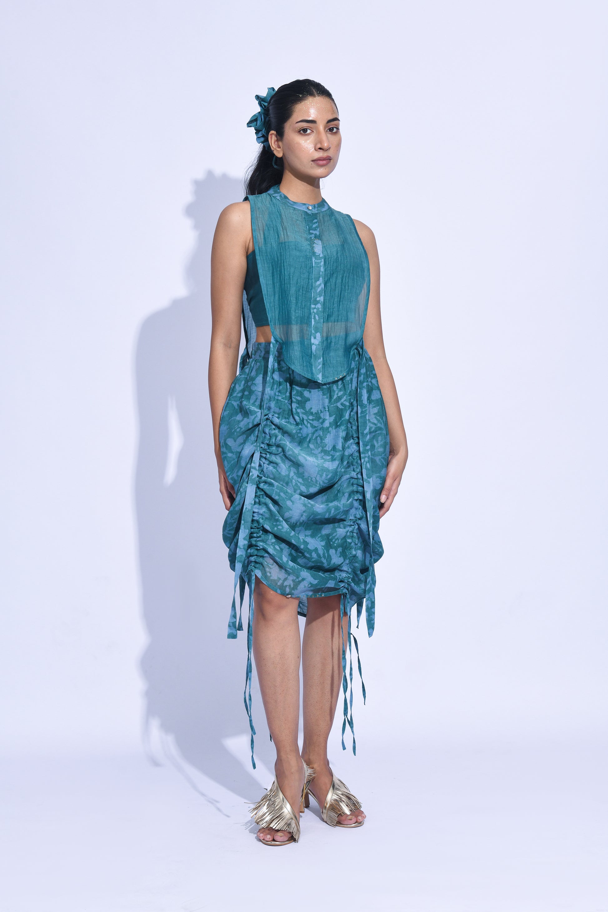 Teal Yoke Skirt Set