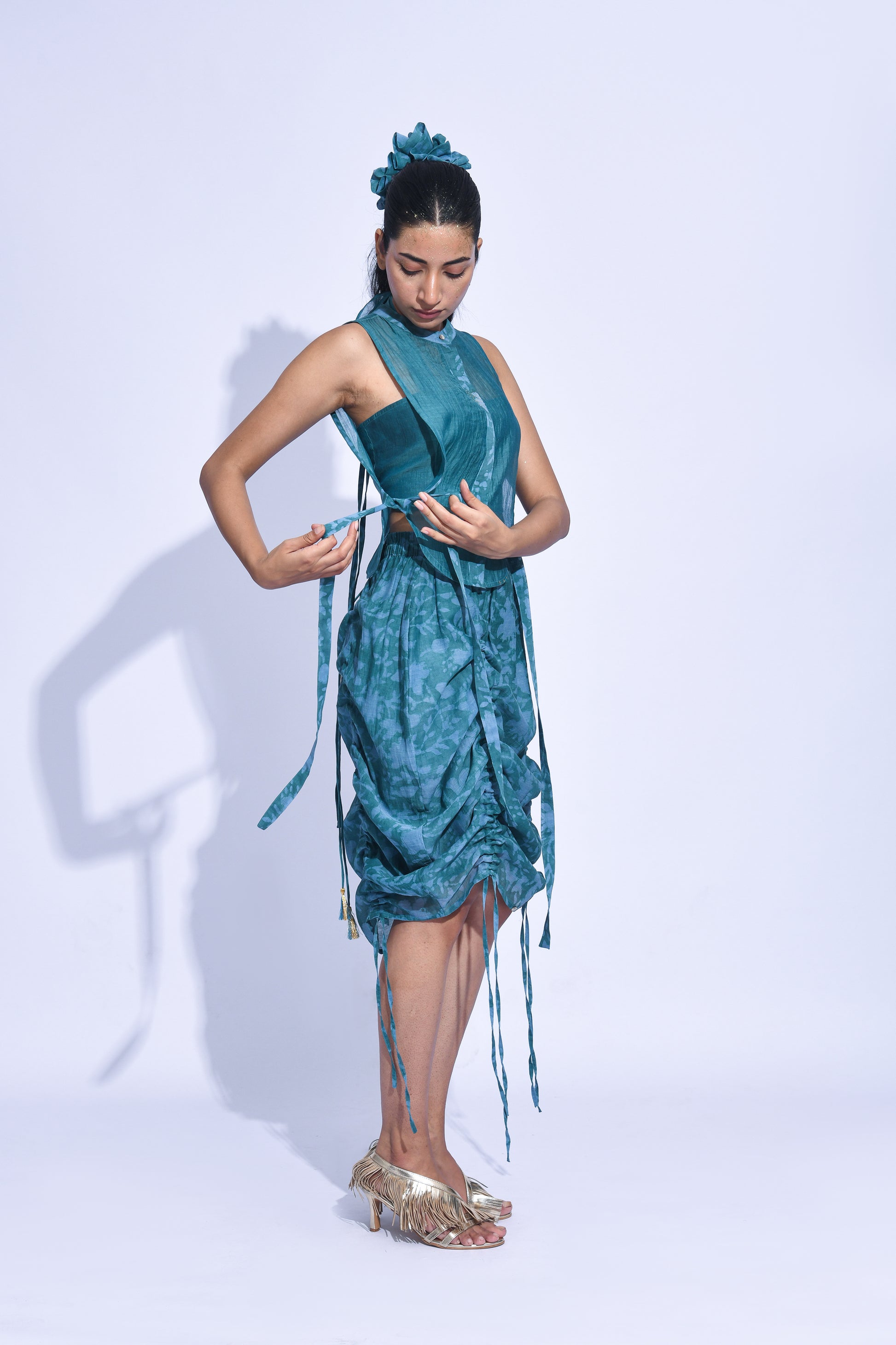 Teal Yoke Skirt Set