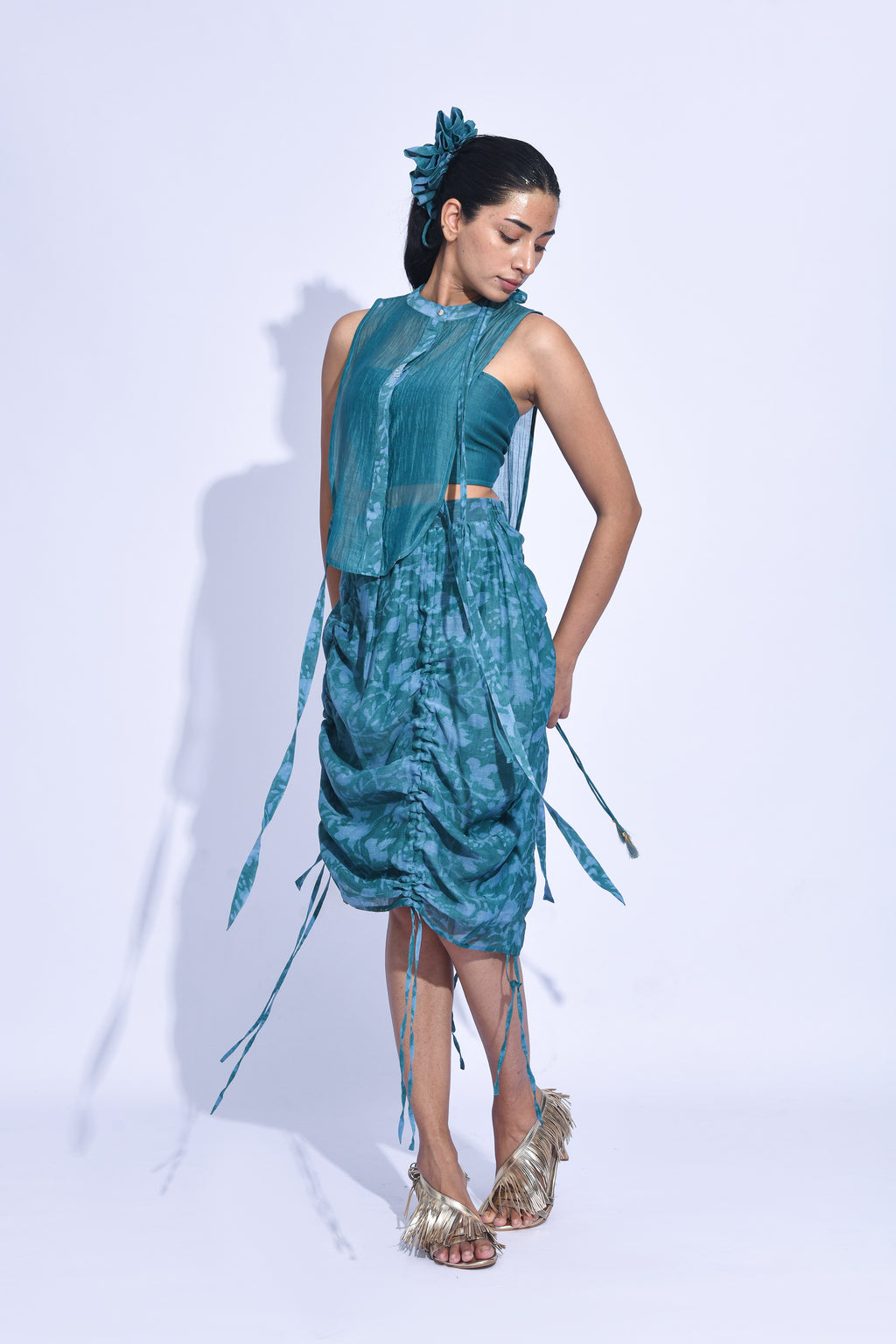 Teal Yoke Skirt Set