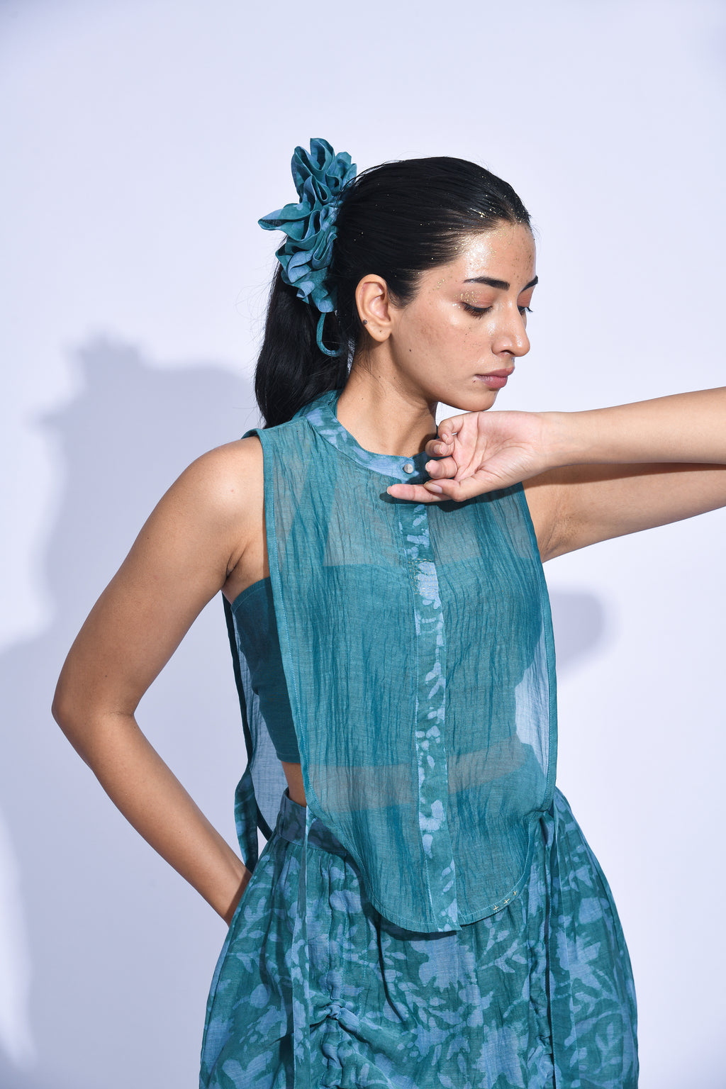 Teal Yoke Skirt Set