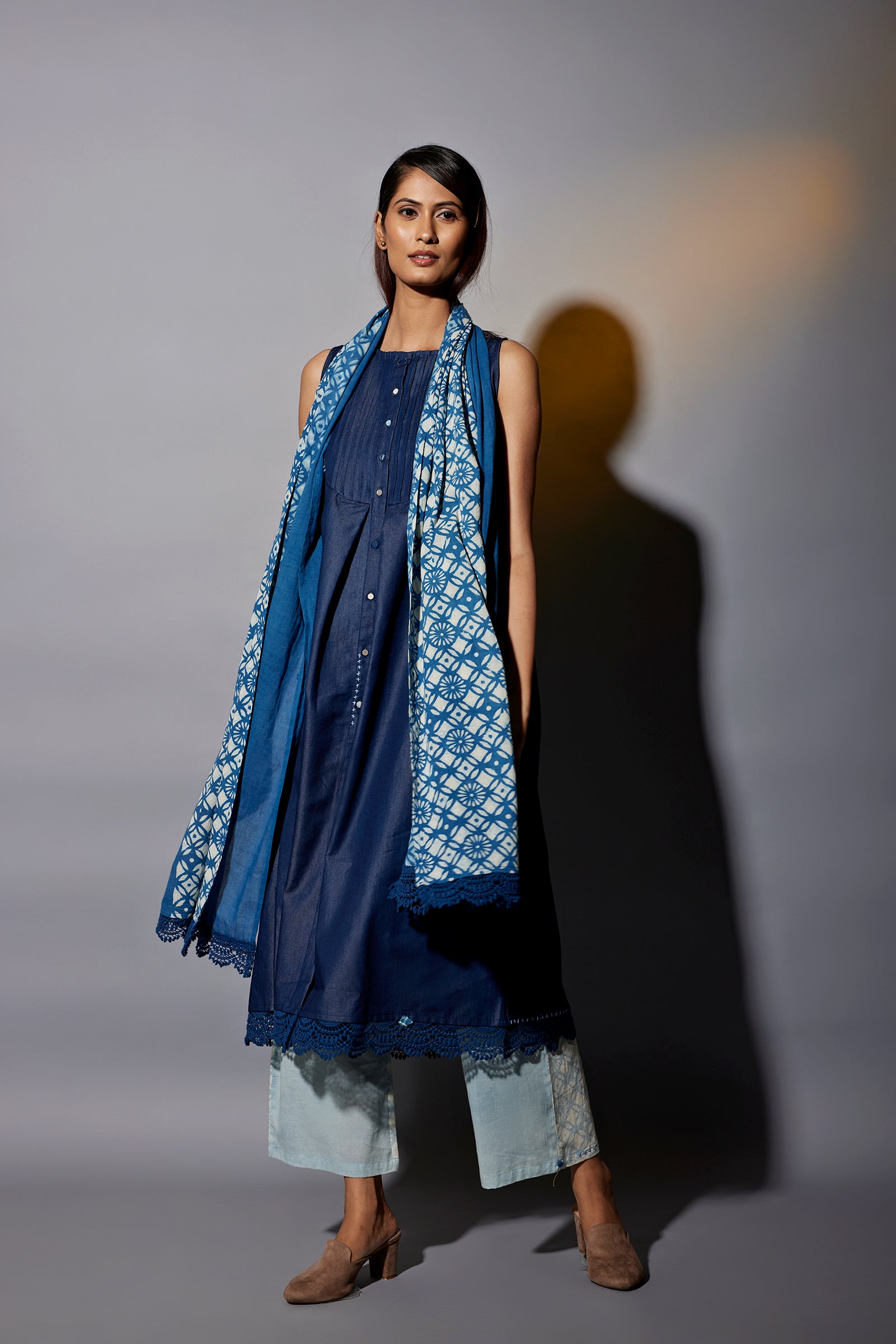 SKY DUPATTA SETDENIM AND INDIGO CO-ORD SET