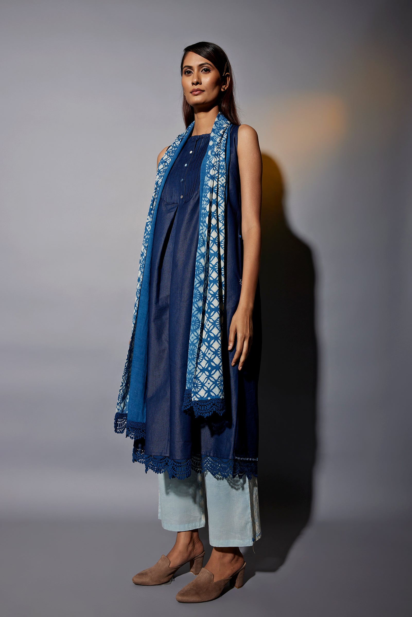 SKY DUPATTA SETDENIM AND INDIGO CO-ORD SET