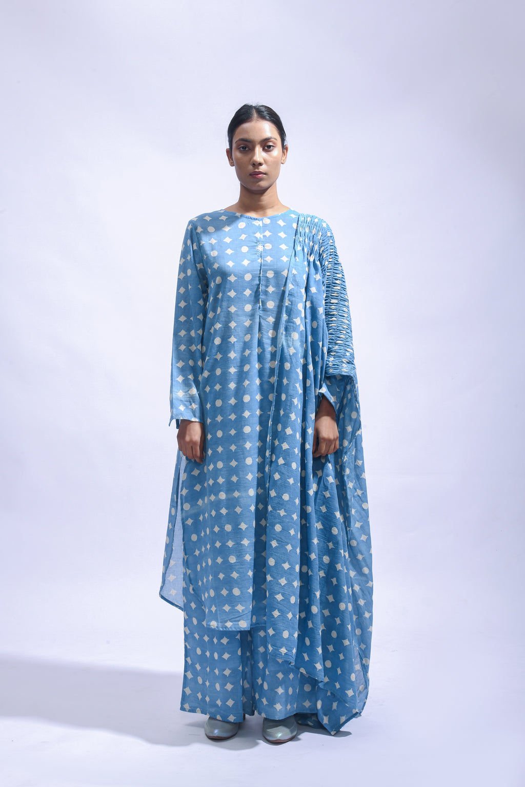 Sky Mud Block Cotton Kurta Set-Kasis