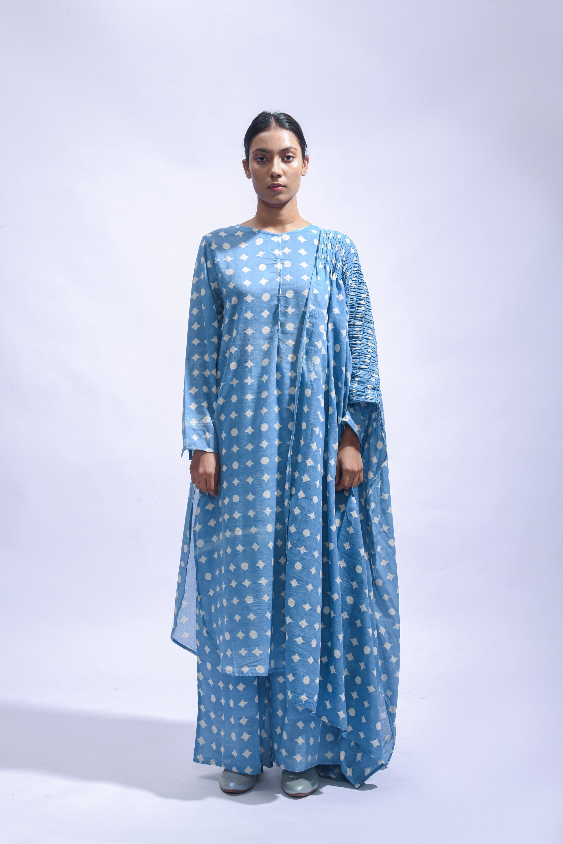 Sky Mud Block Cotton Kurta Set-Kasis