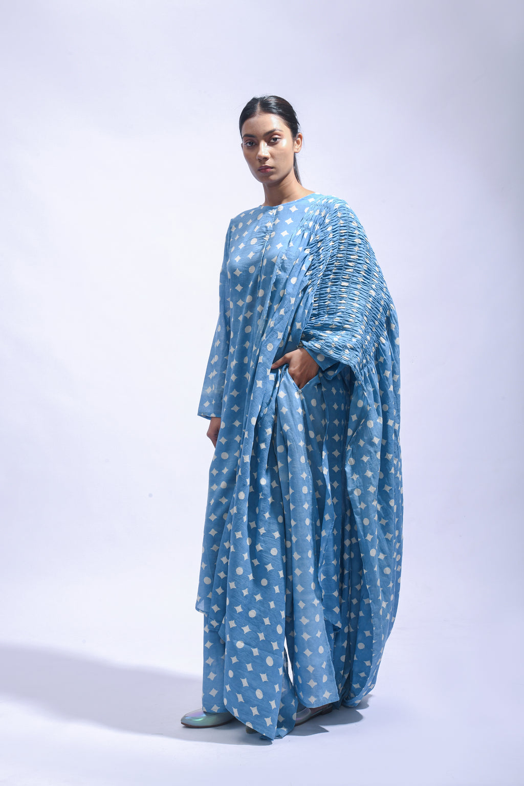 Sky Mud Block Cotton Kurta Set-Kasis