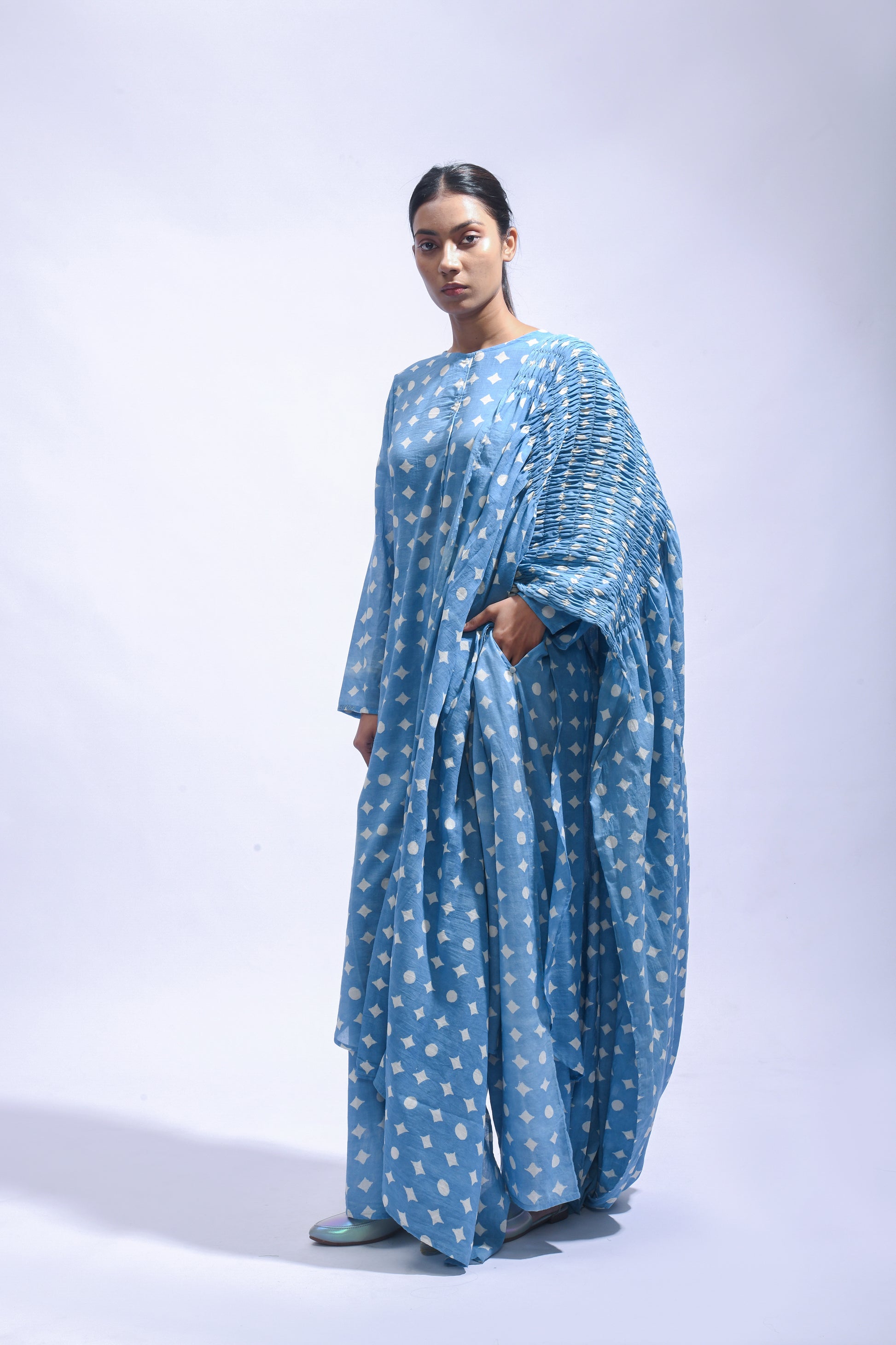 Sky Mud Block Cotton Kurta Set-Kasis