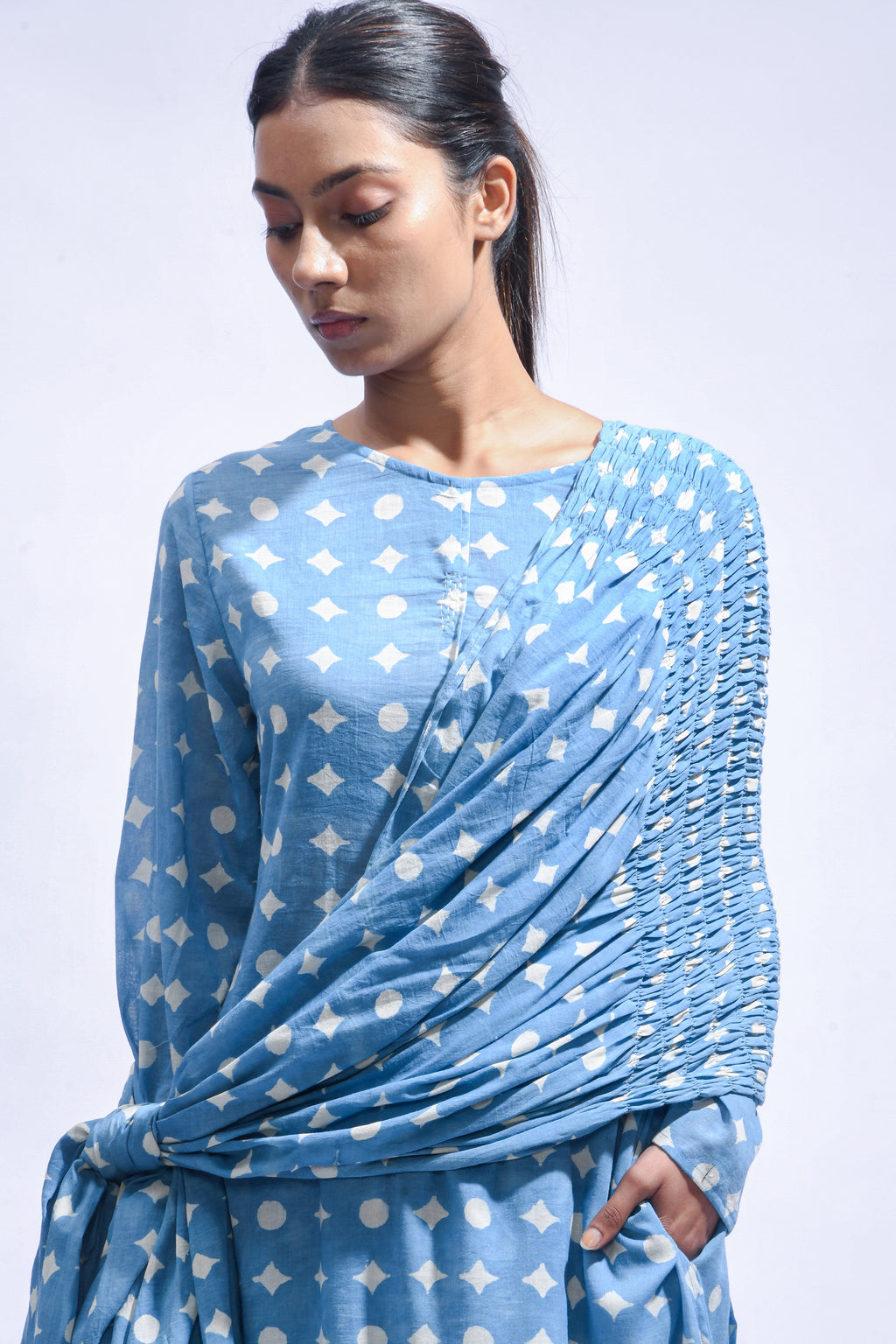 Sky Mud Block Cotton Kurta Set-Kasis