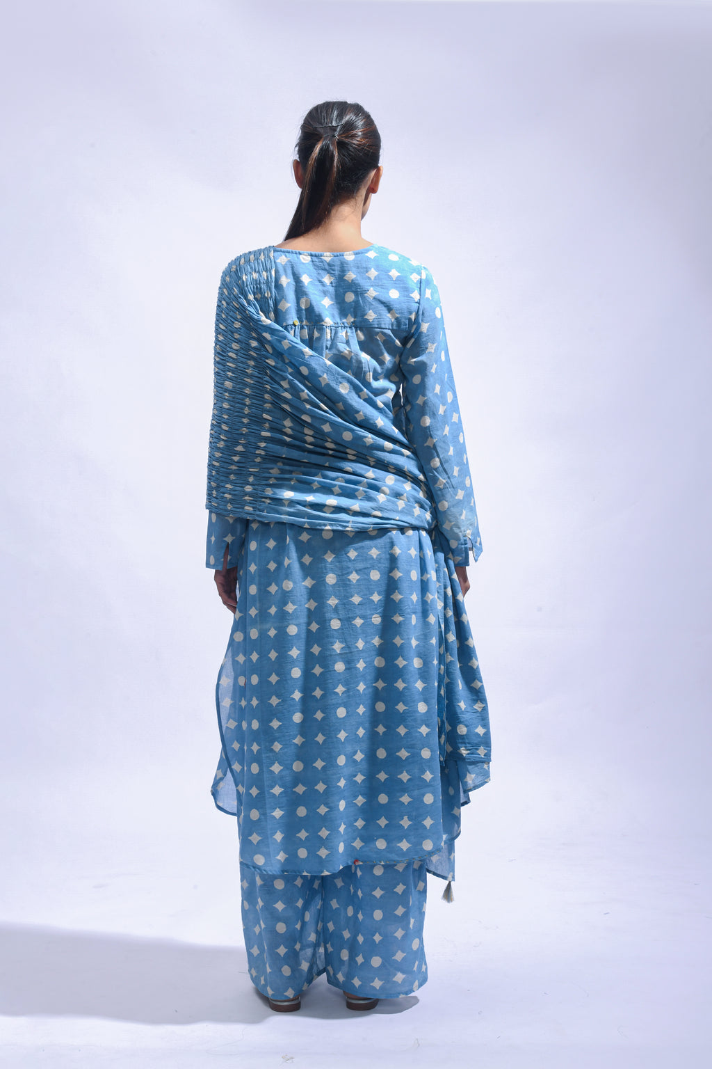 Sky Mud Block Cotton Kurta Set-Kasis