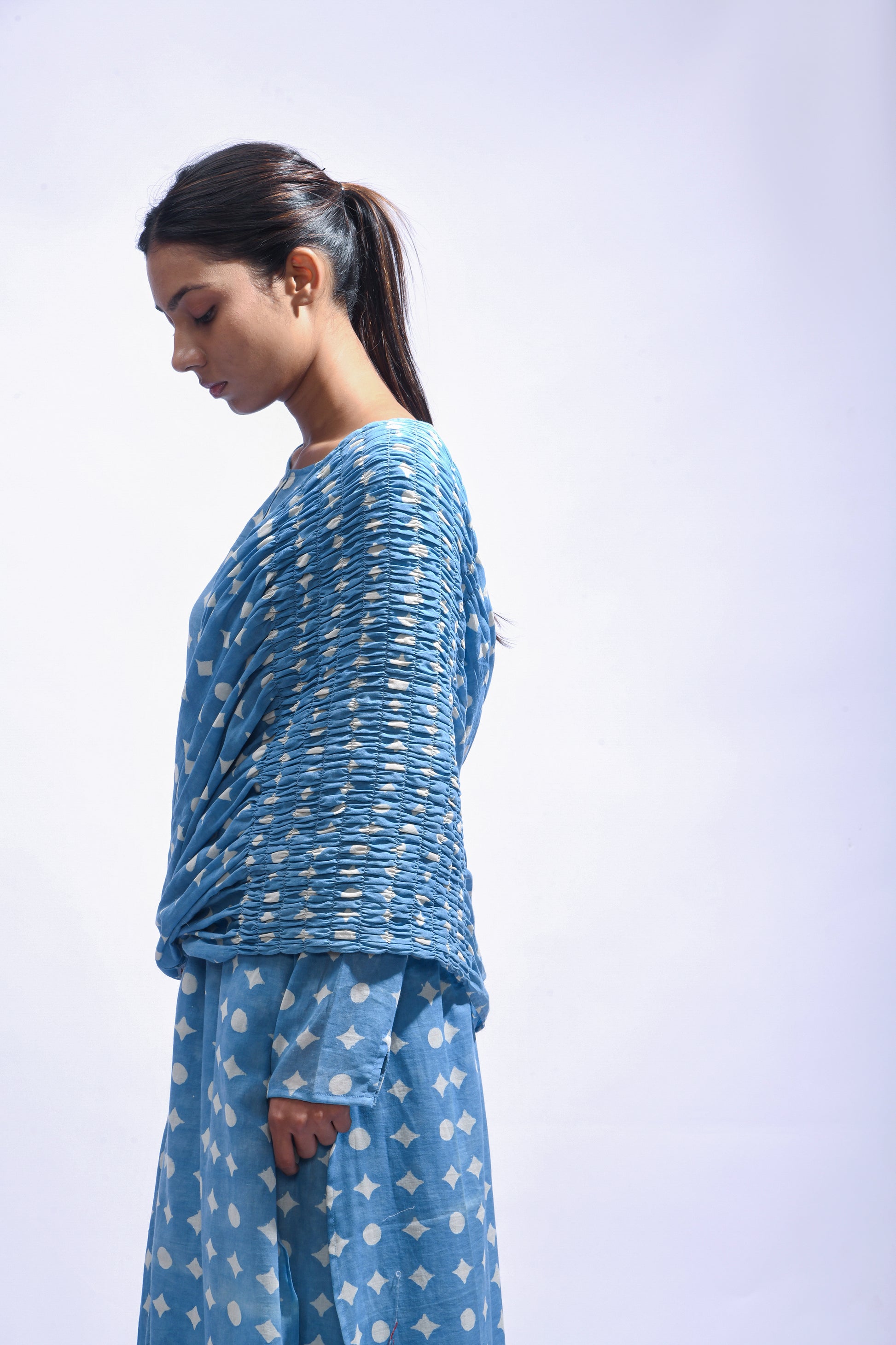 Sky Mud Block Cotton Kurta Set-Kasis