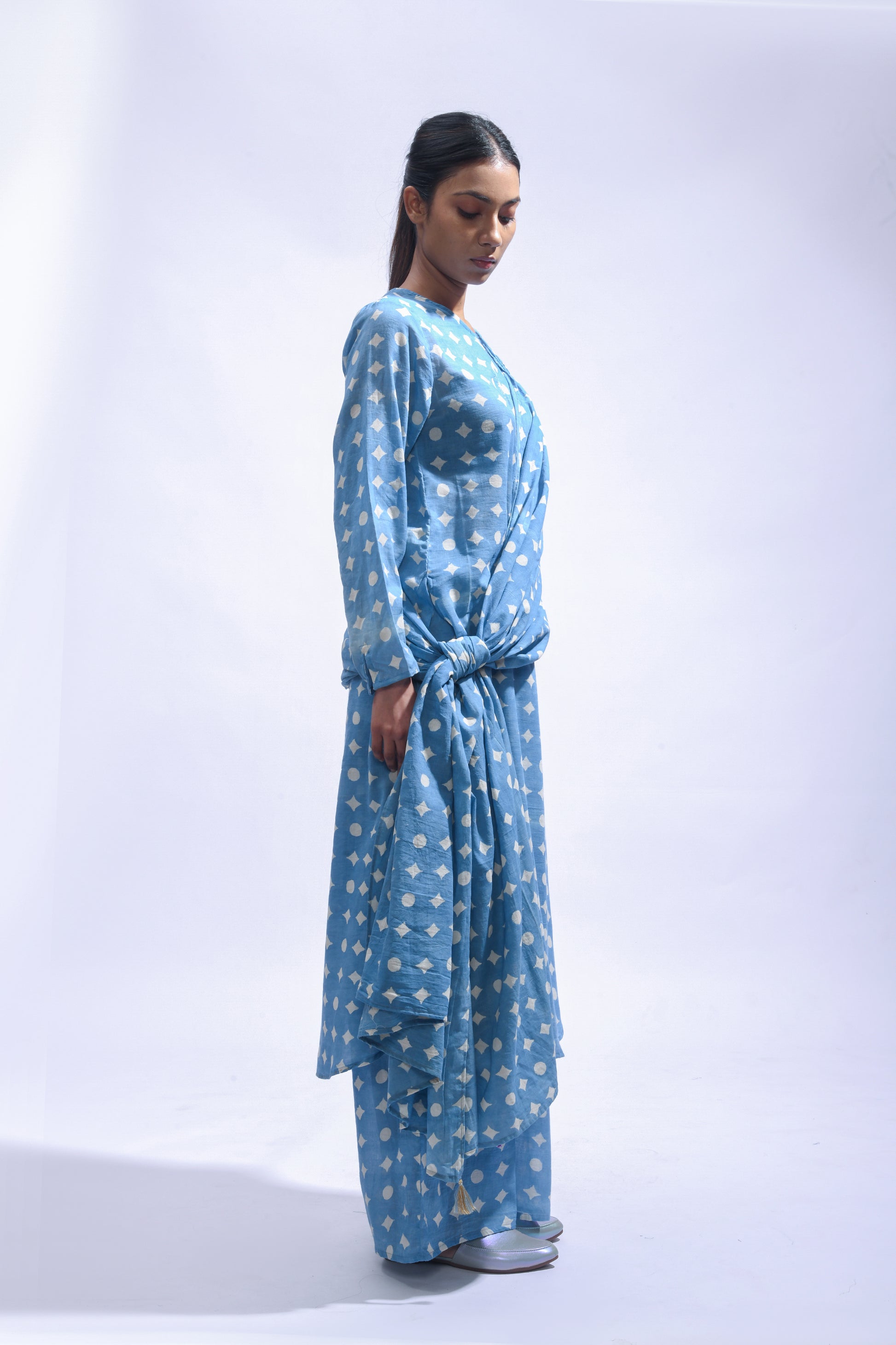 Sky Mud Block Cotton Kurta Set-Kasis