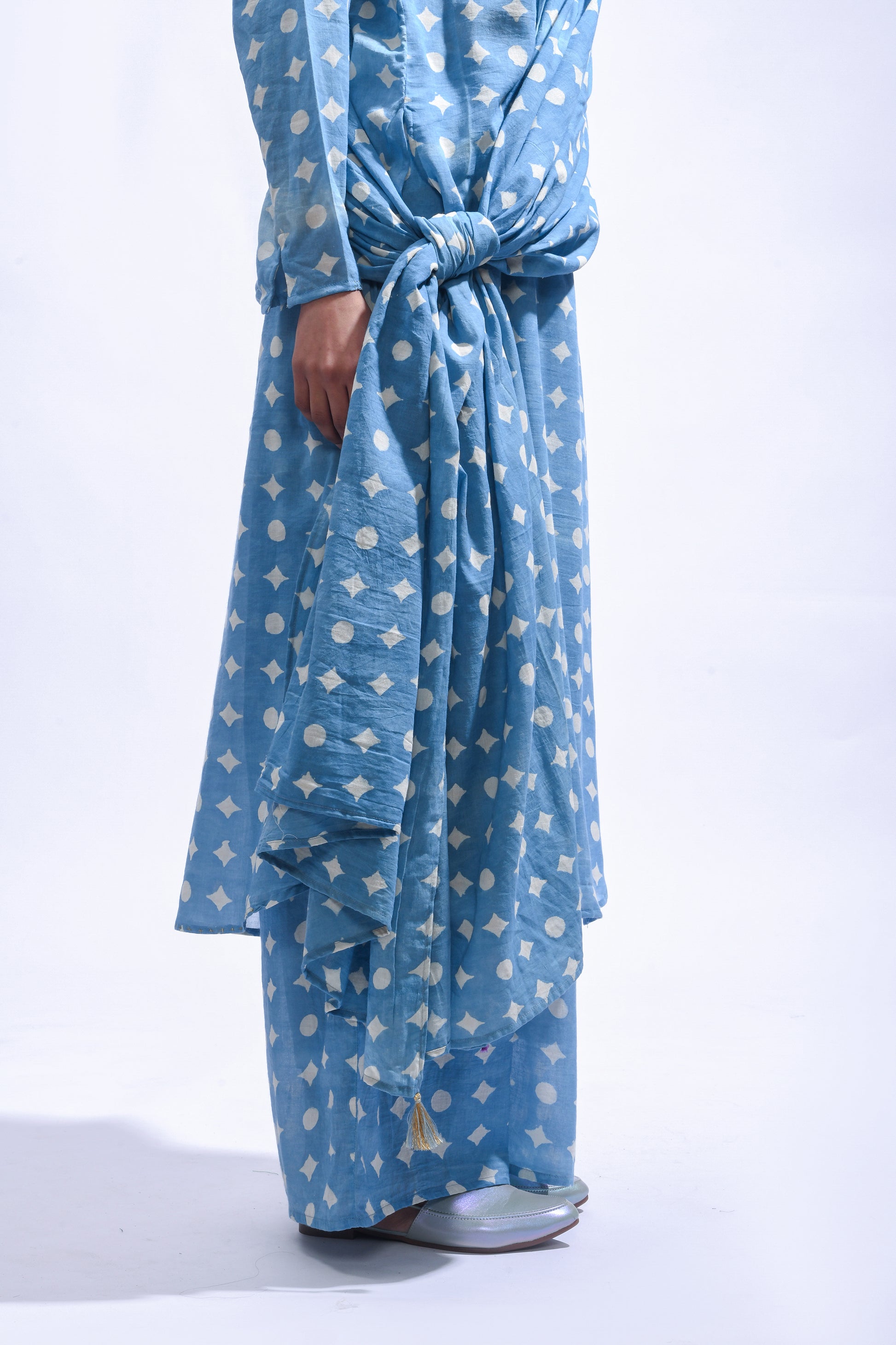 Sky Mud Block Cotton Kurta Set-Kasis