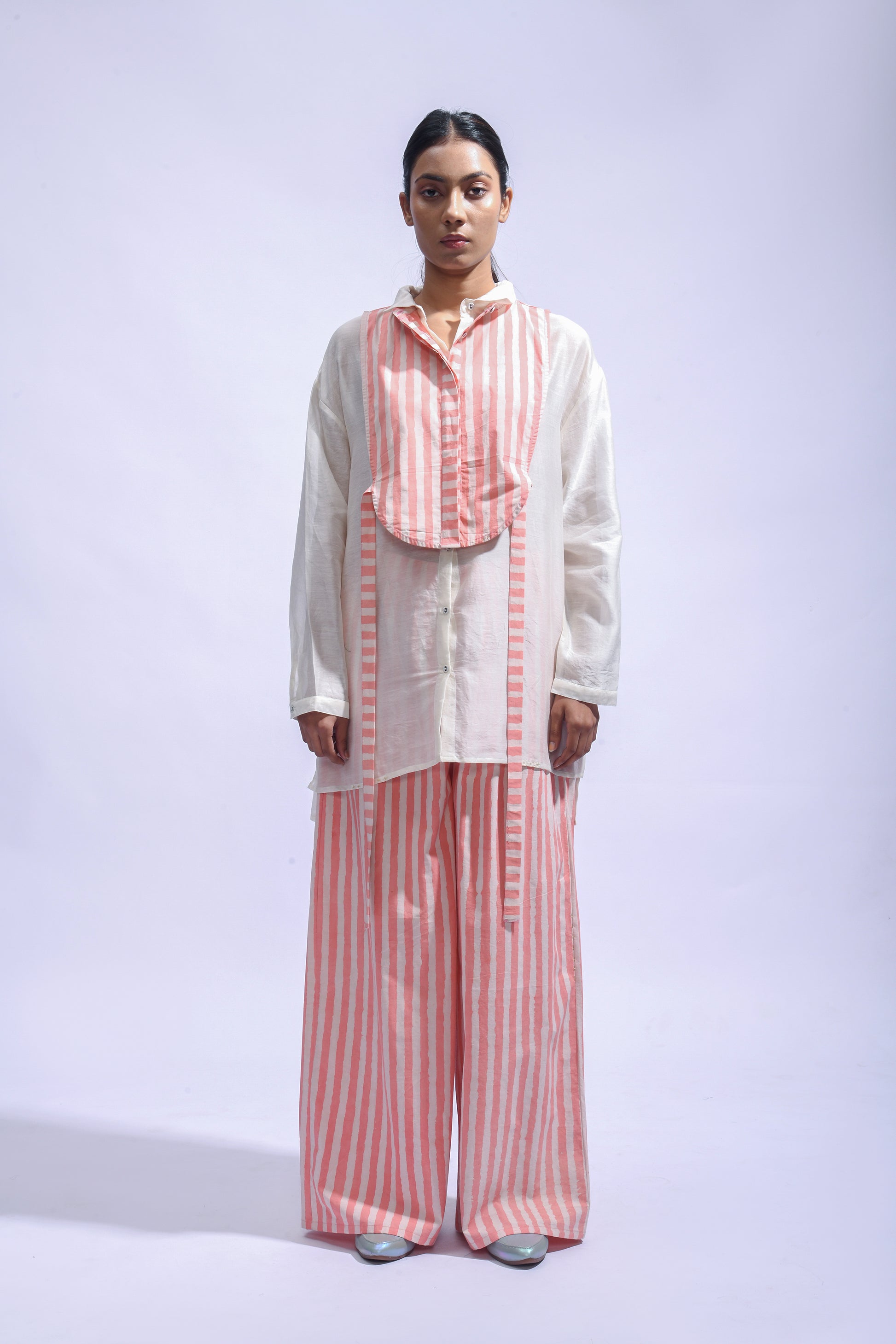Blush  stripe Yoke Co-ord Set