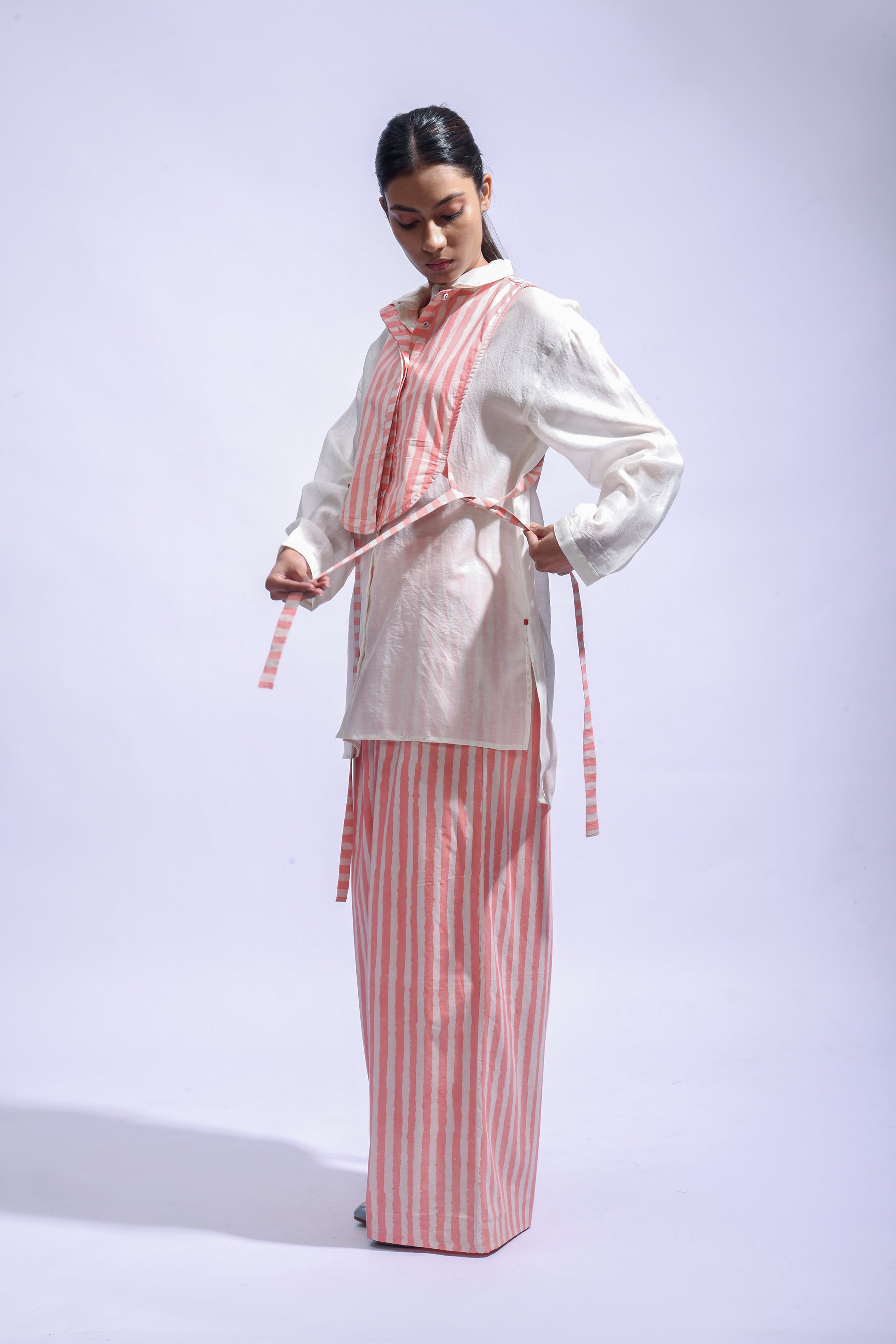Blush  stripe Yoke Co-ord Set