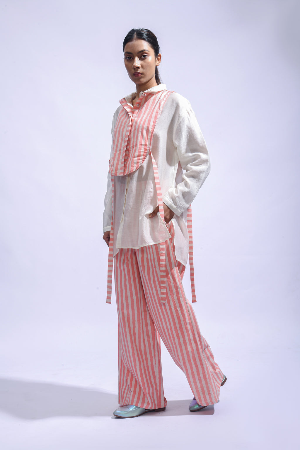 Blush  stripe Yoke Co-ord Set