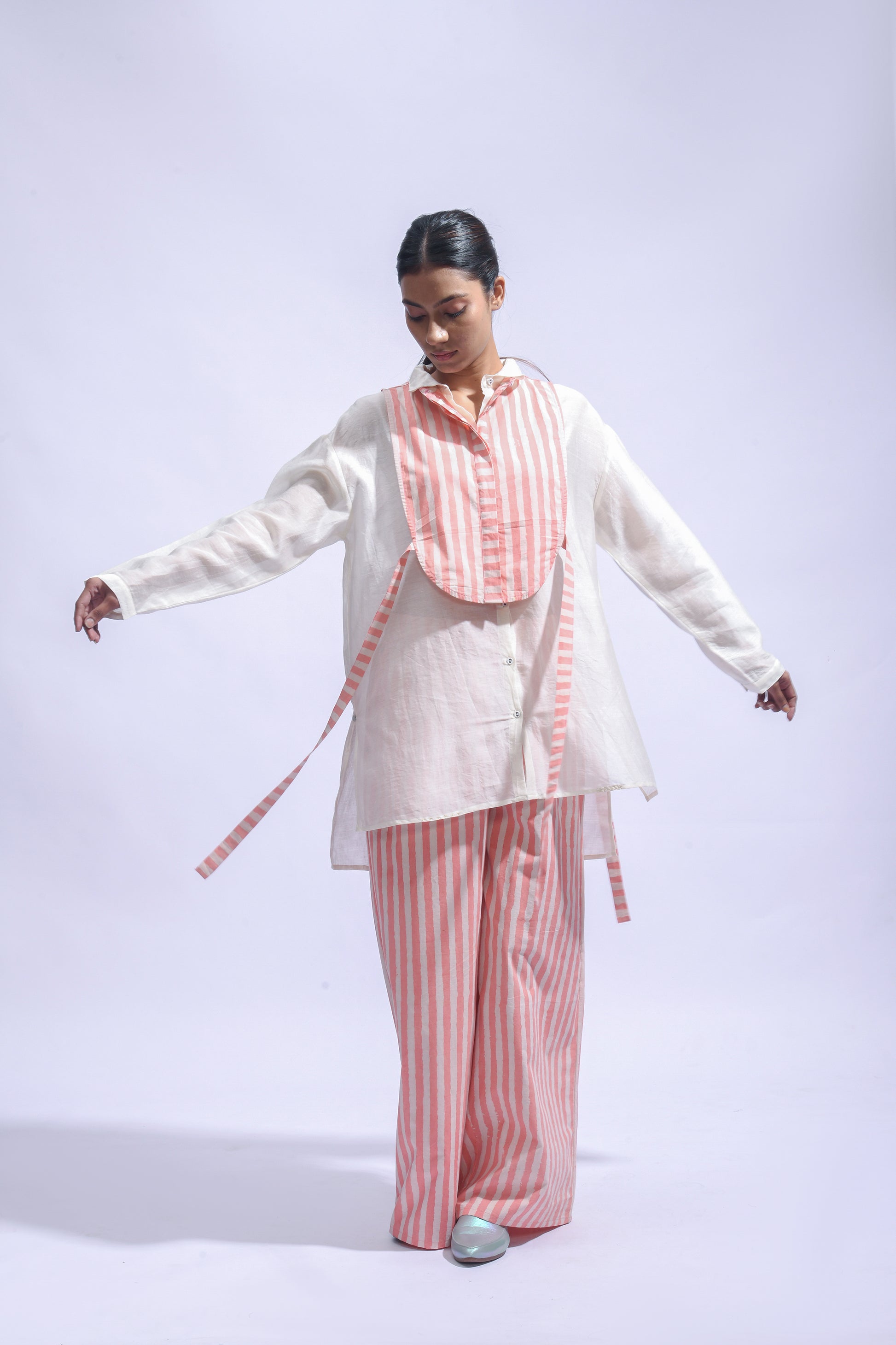 Blush  stripe Yoke Co-ord Set