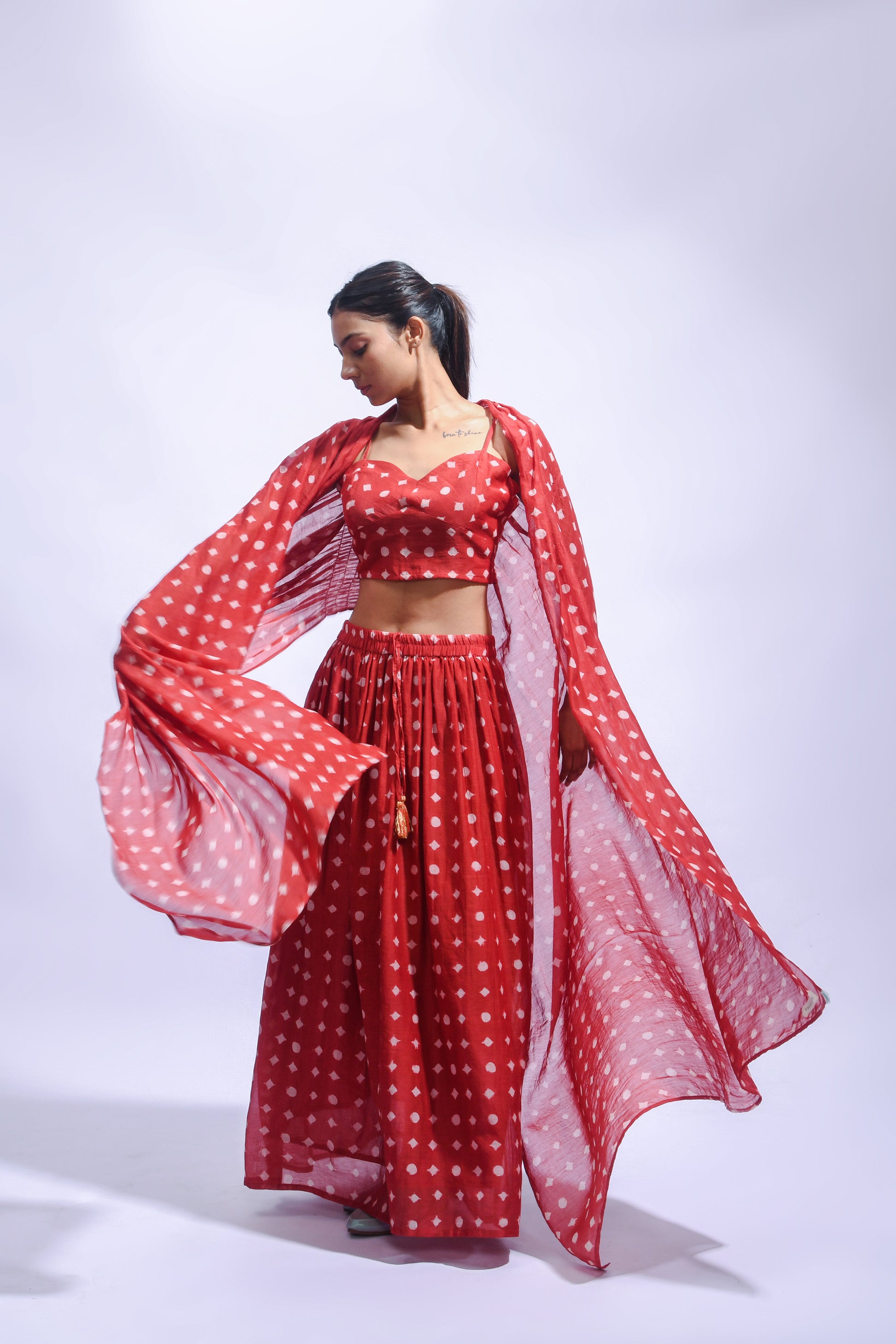 Crimson Shirred Ensemble