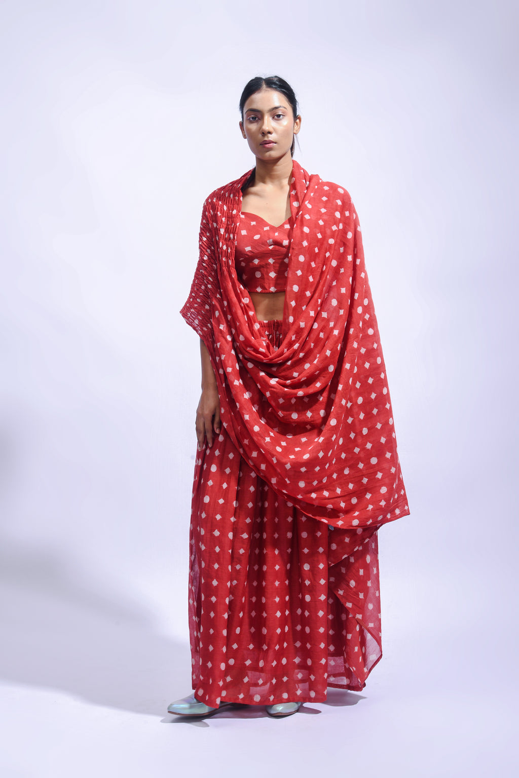 Crimson Shirred Ensemble