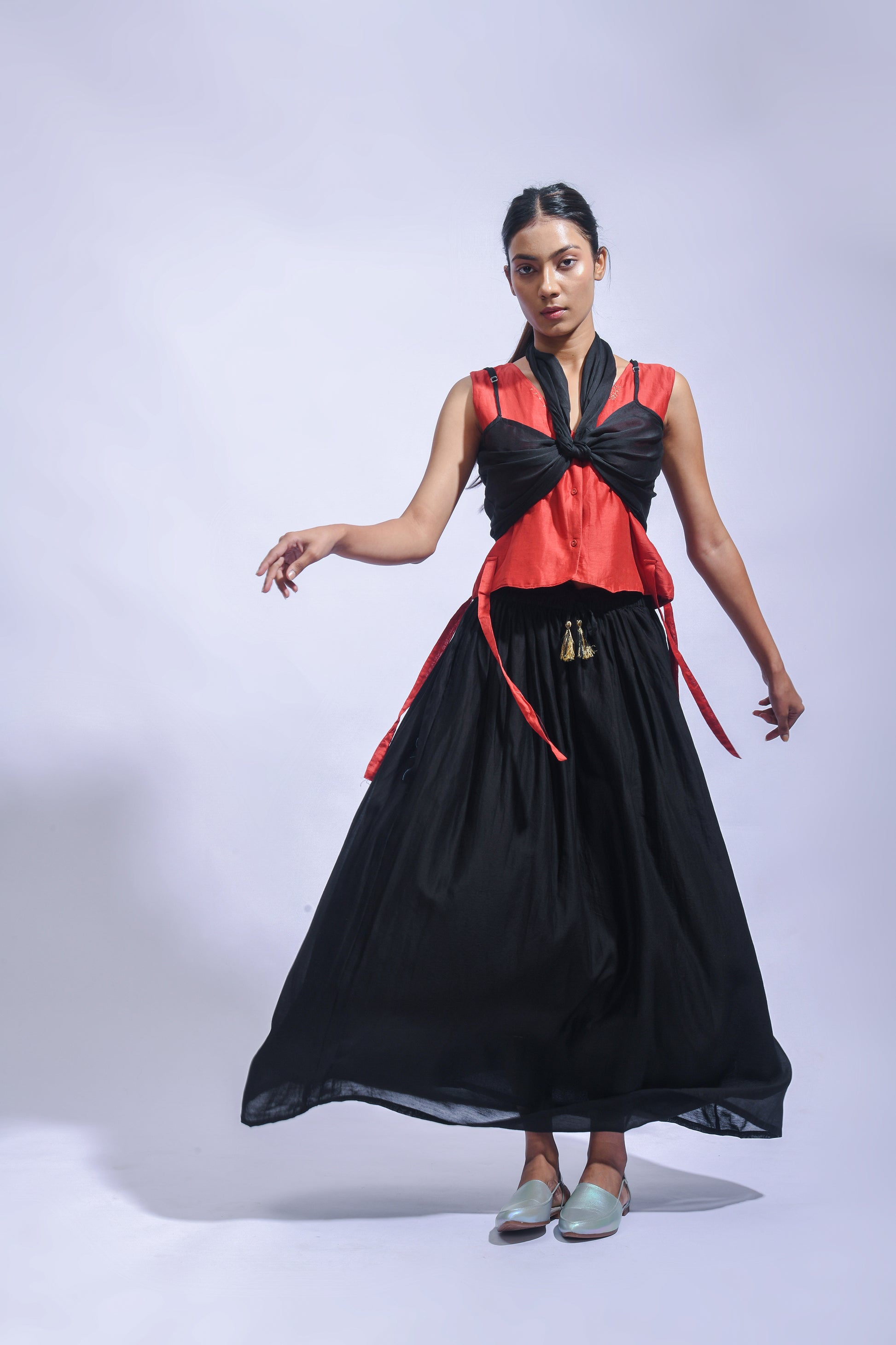 Red & Black Silk Wrap Set