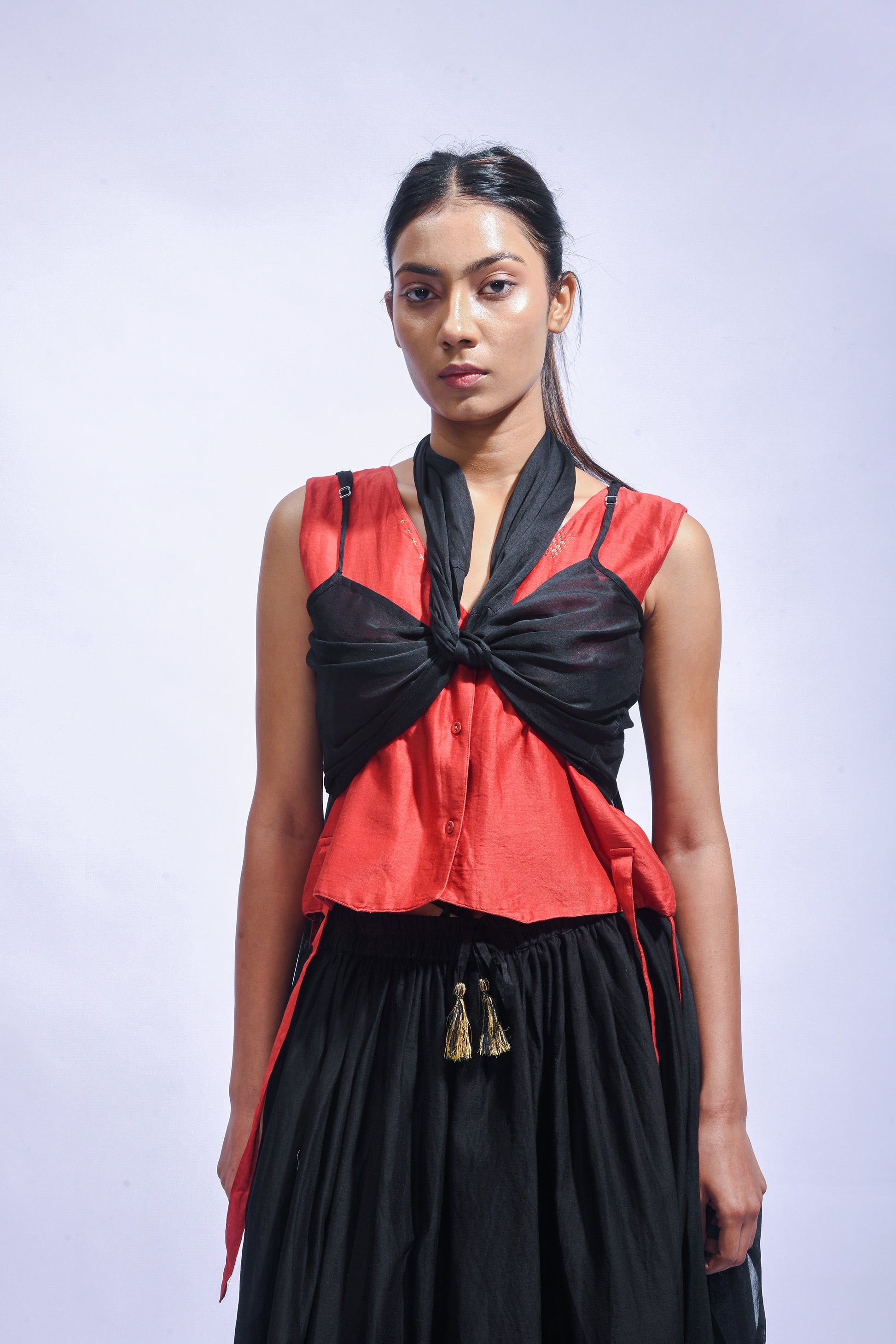 Red & Black Silk Wrap Set