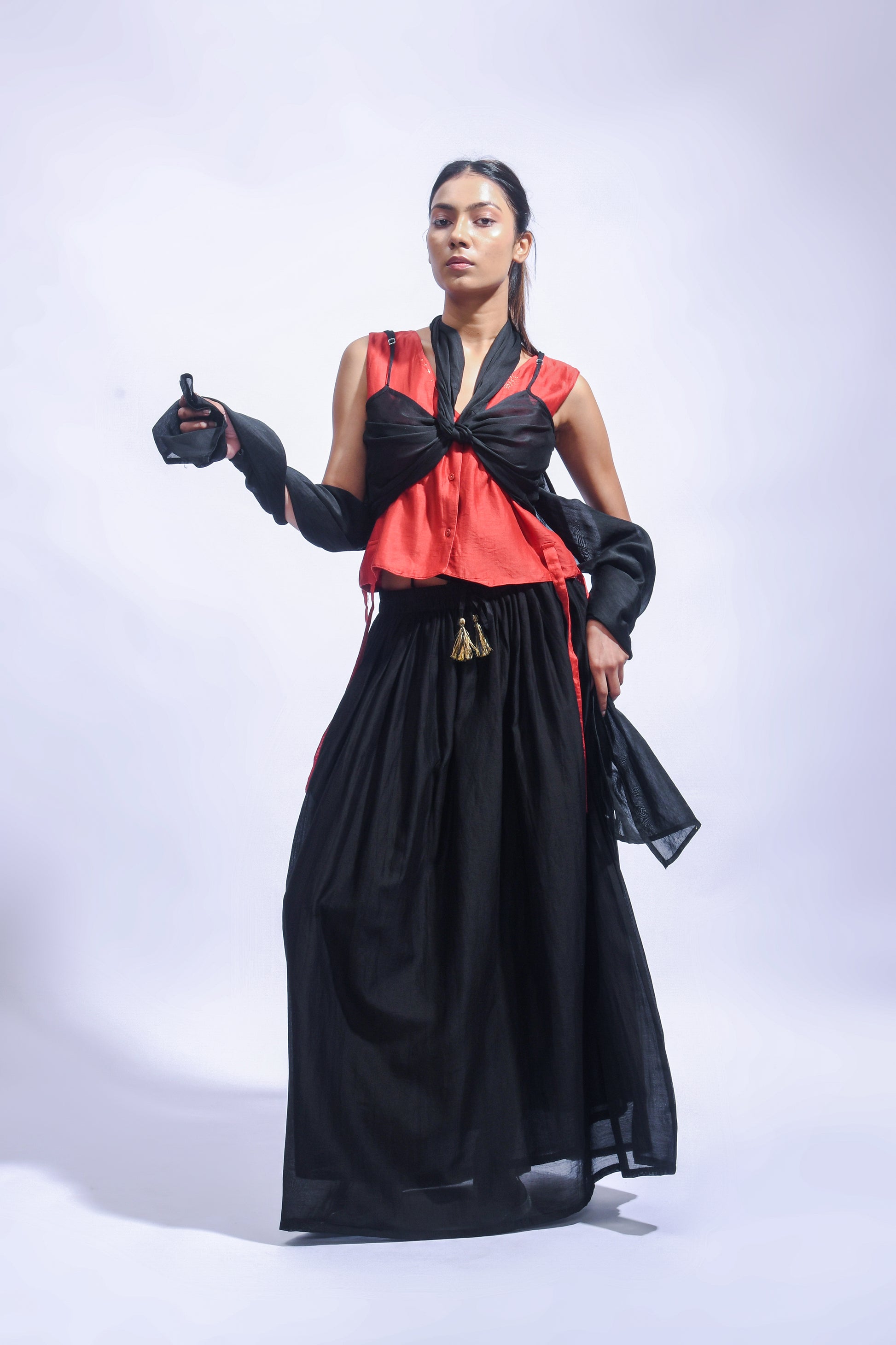 Red & Black Silk Wrap Set