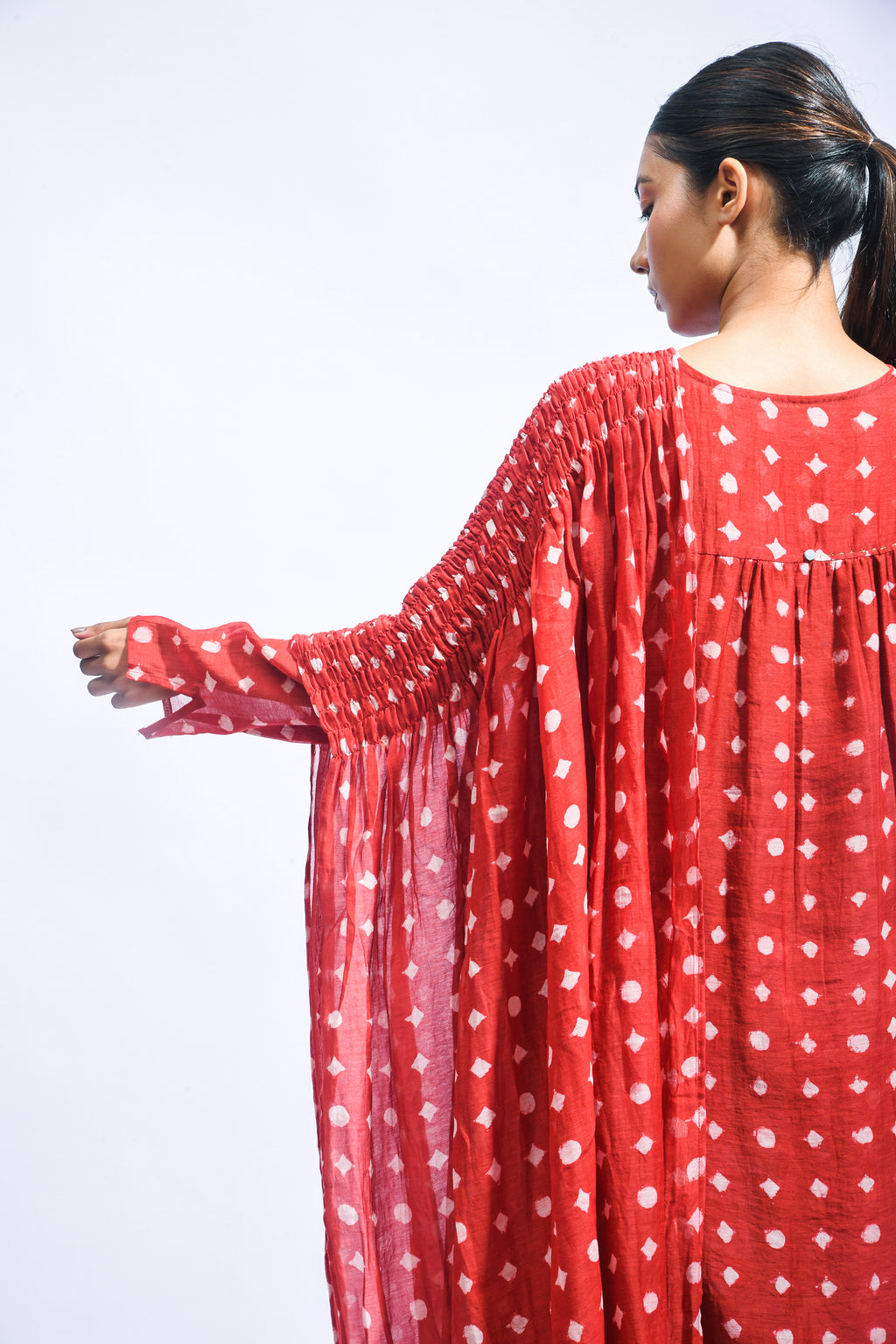 Block Printed Silk Kurta Set with Smocked Dupatta