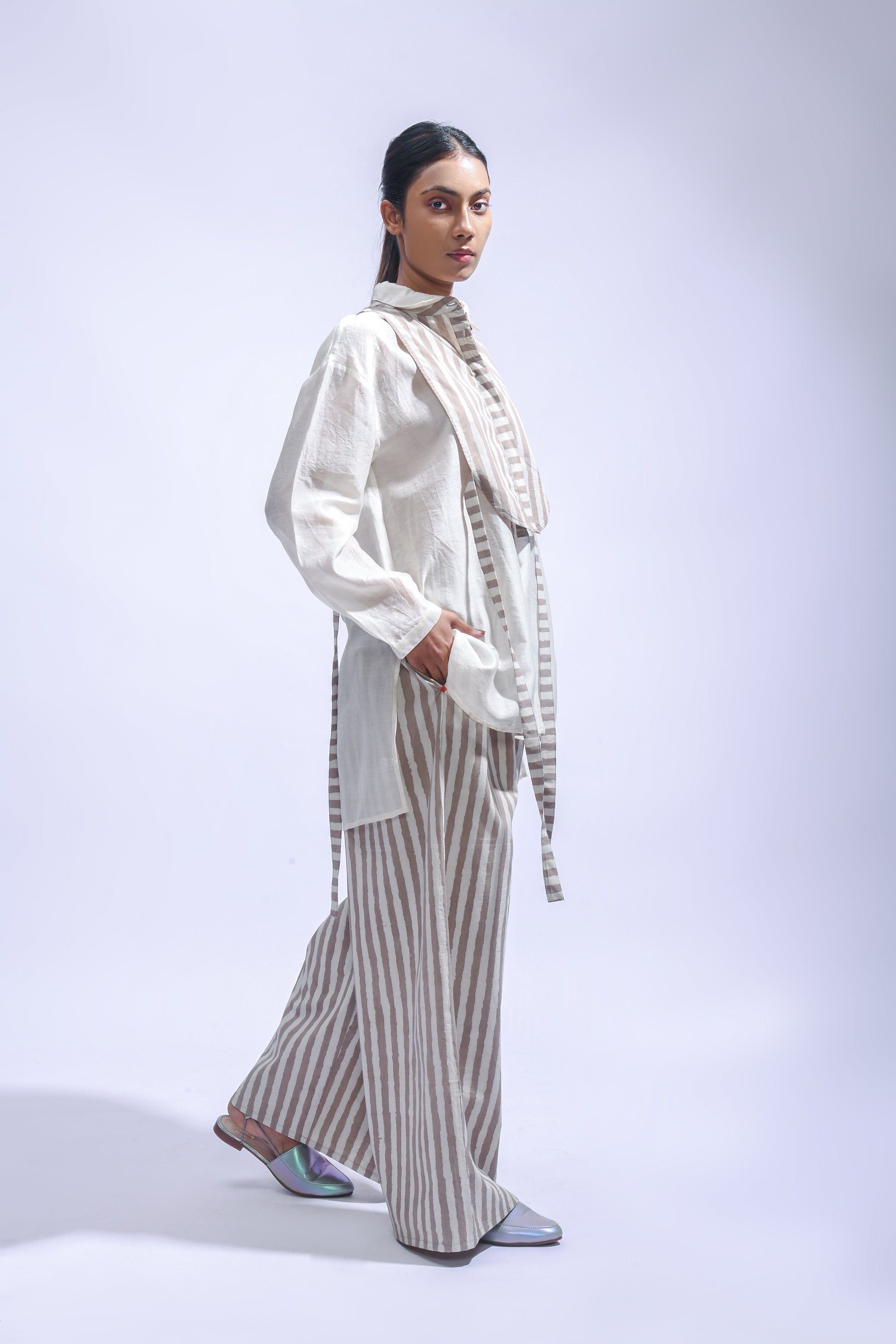 Ash stripe Yoke Co-ord Set